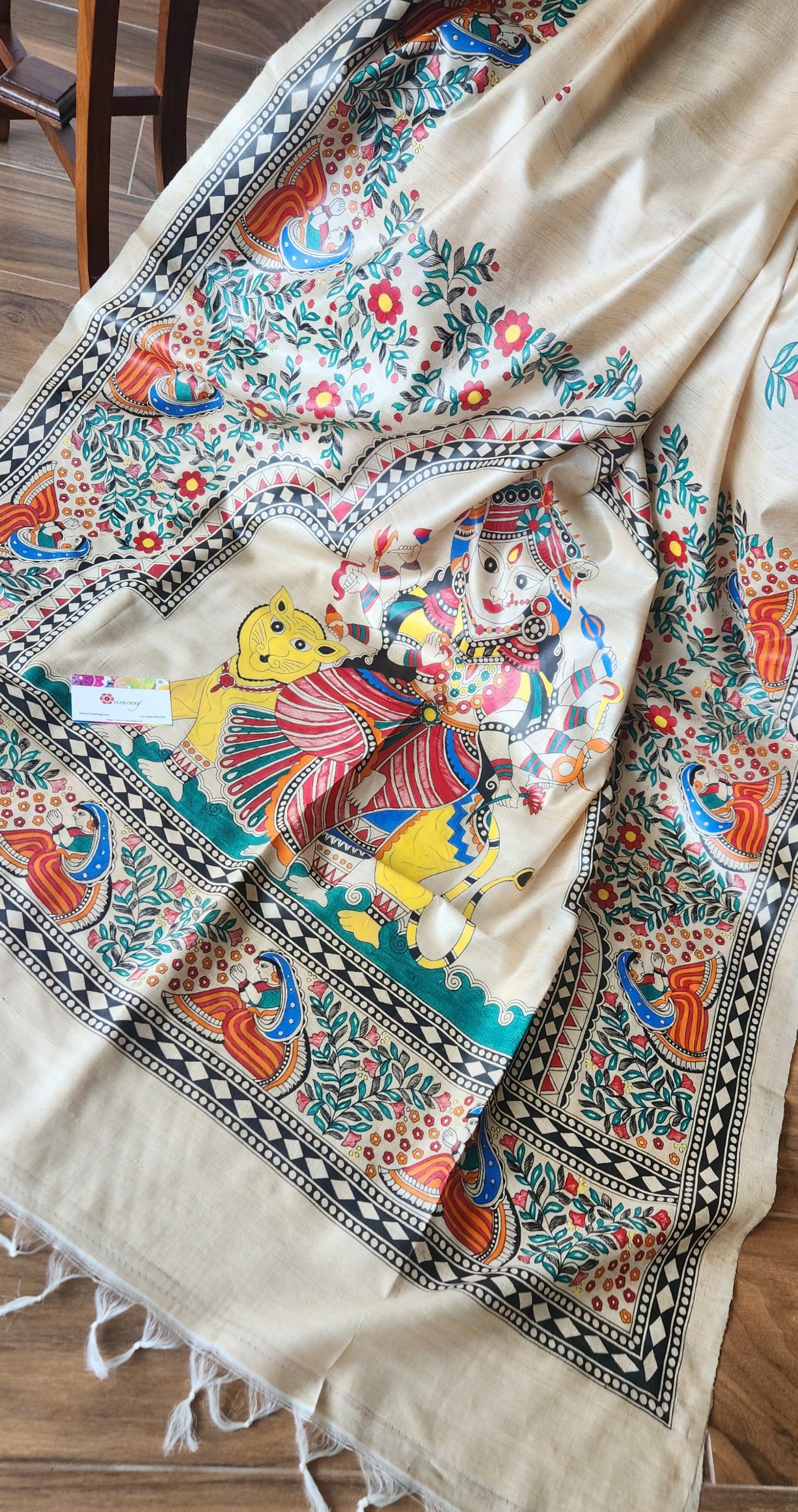 MADHUBANI HANDPAINTED SAREE - MA DURGA