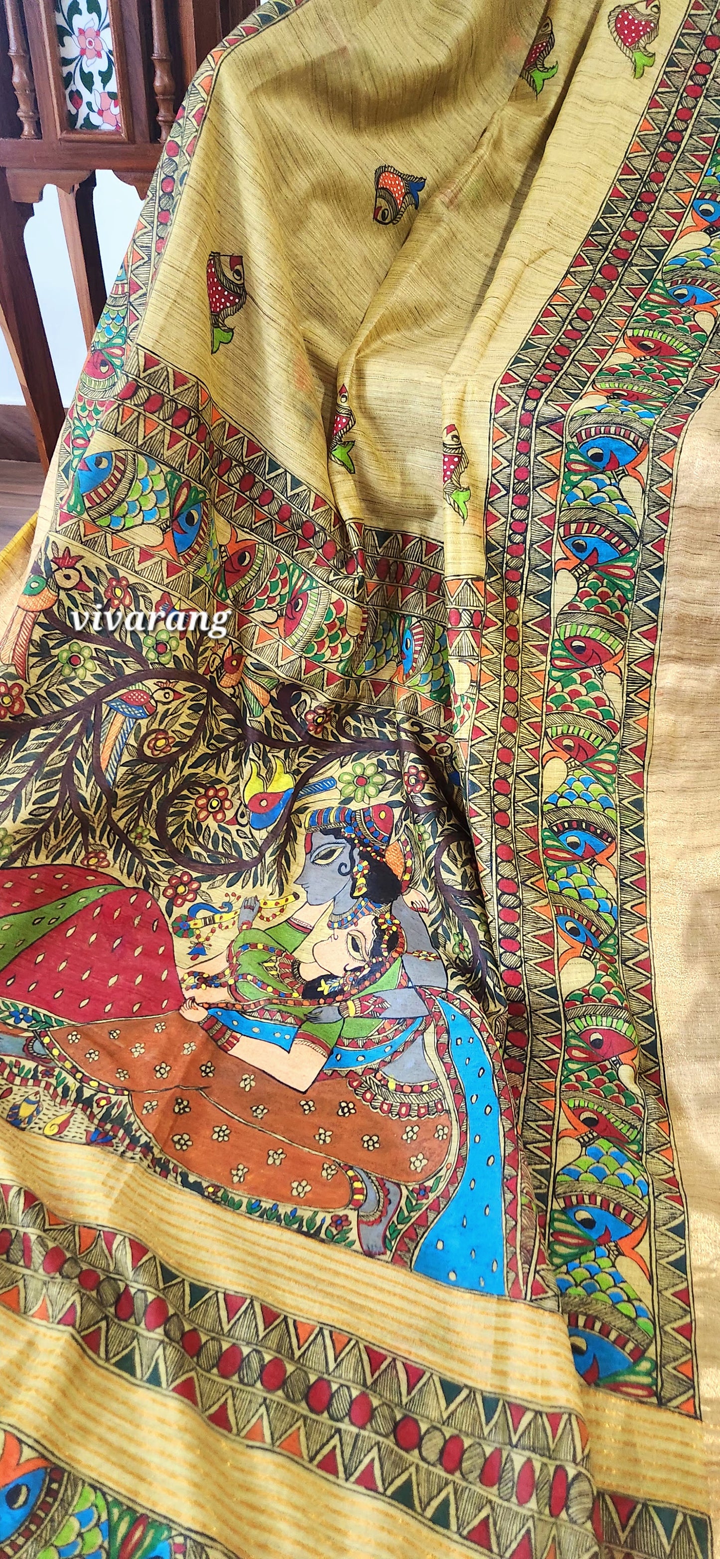 MADHUBANI HANDPAINTED SAREE - KANHA