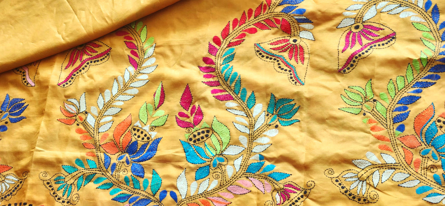 LOTUS POND KANTHA SAREE
