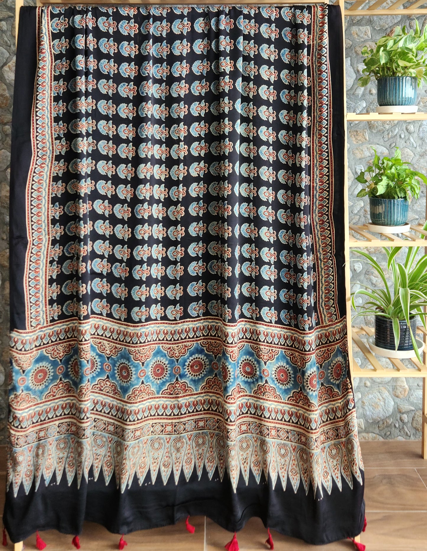 Ajrakh dupatta officewear dupatta silk dupatta Indian gifts black dupatta