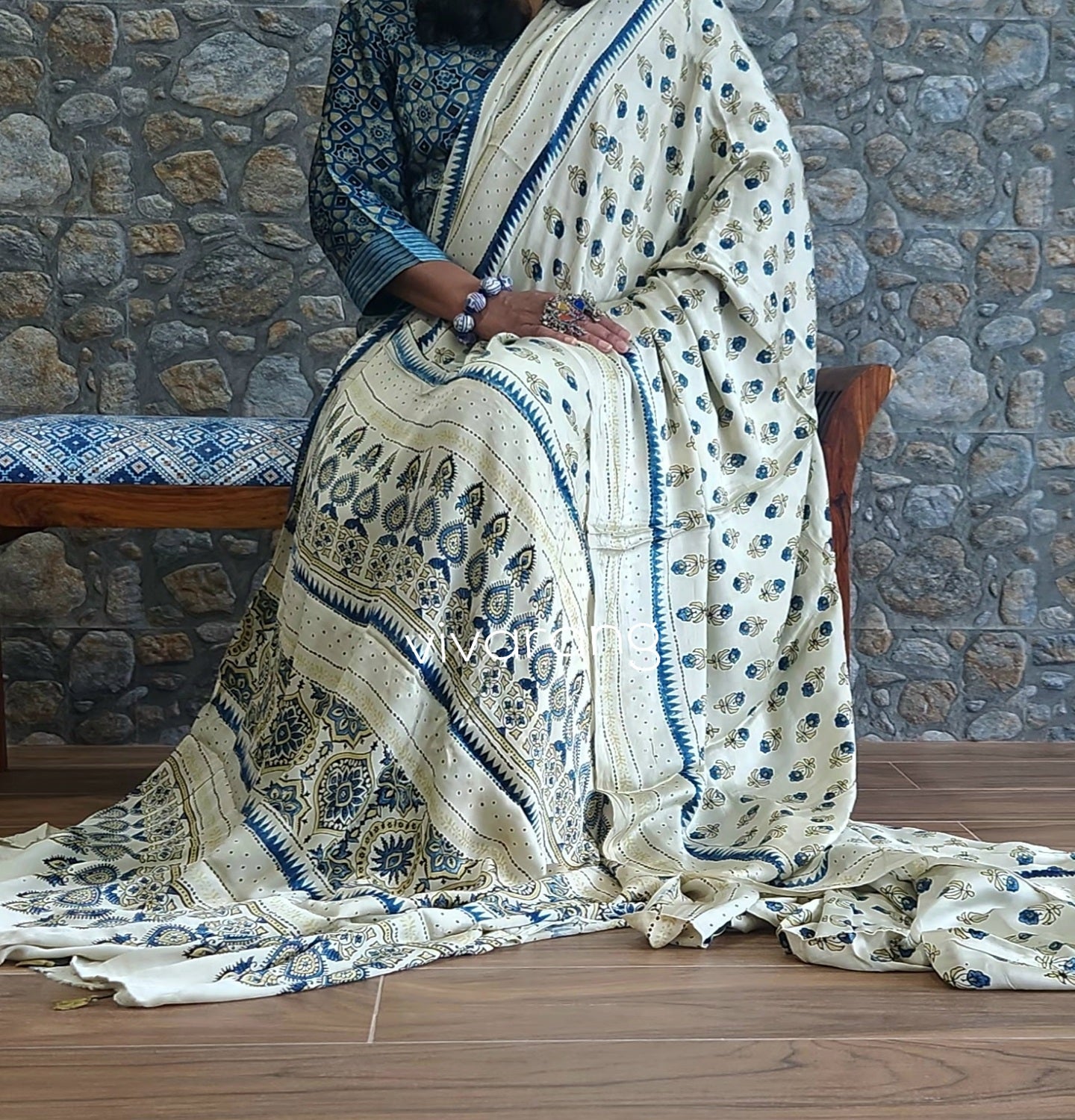 Anniversary gift Birthday gift saree 50th birthday Ajrakh saree