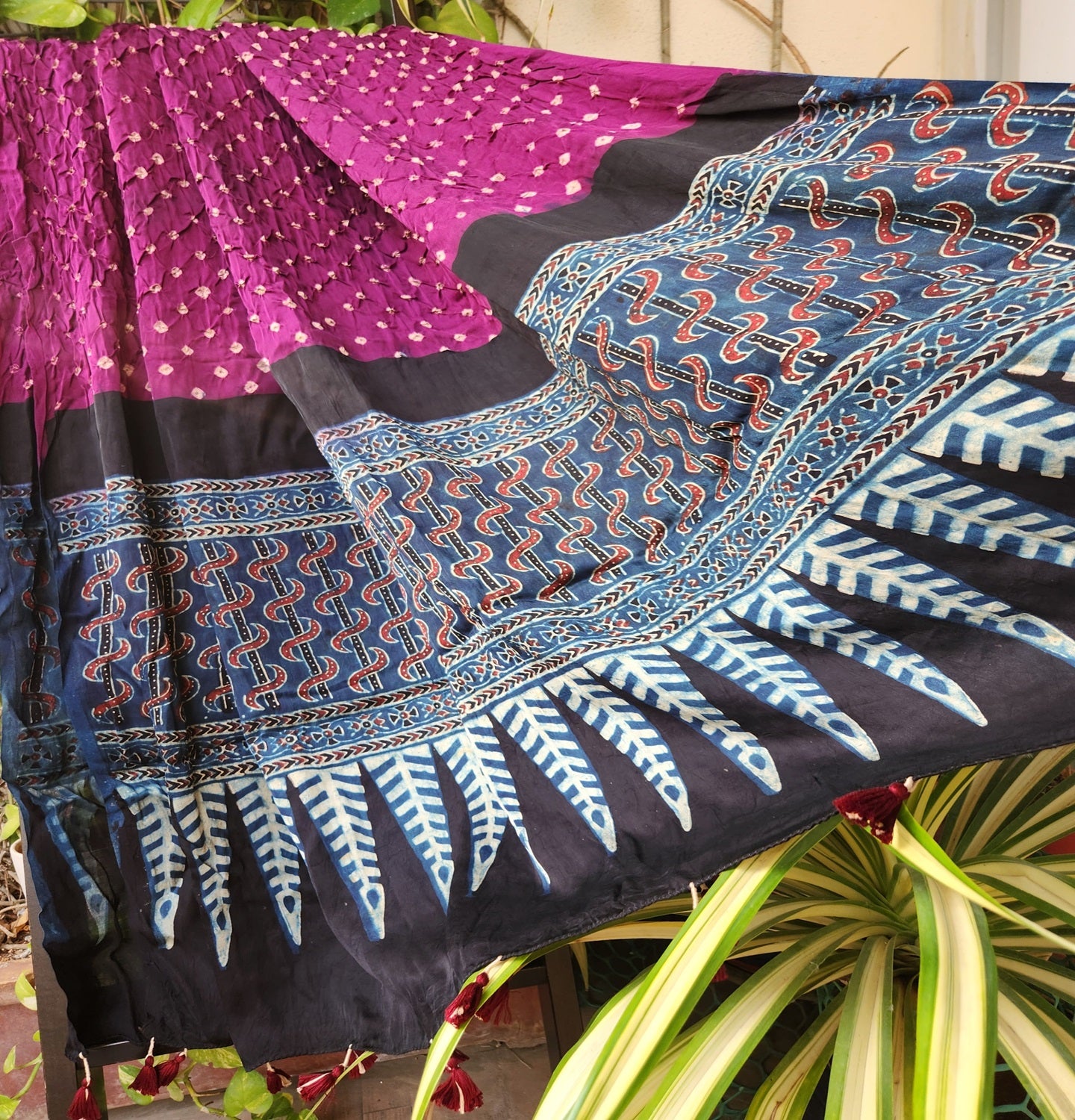 bandhani dupatta ajralkh bandhani bandhej silkdupatta bandhej dupatta ajrakh dupatta purple dupatta