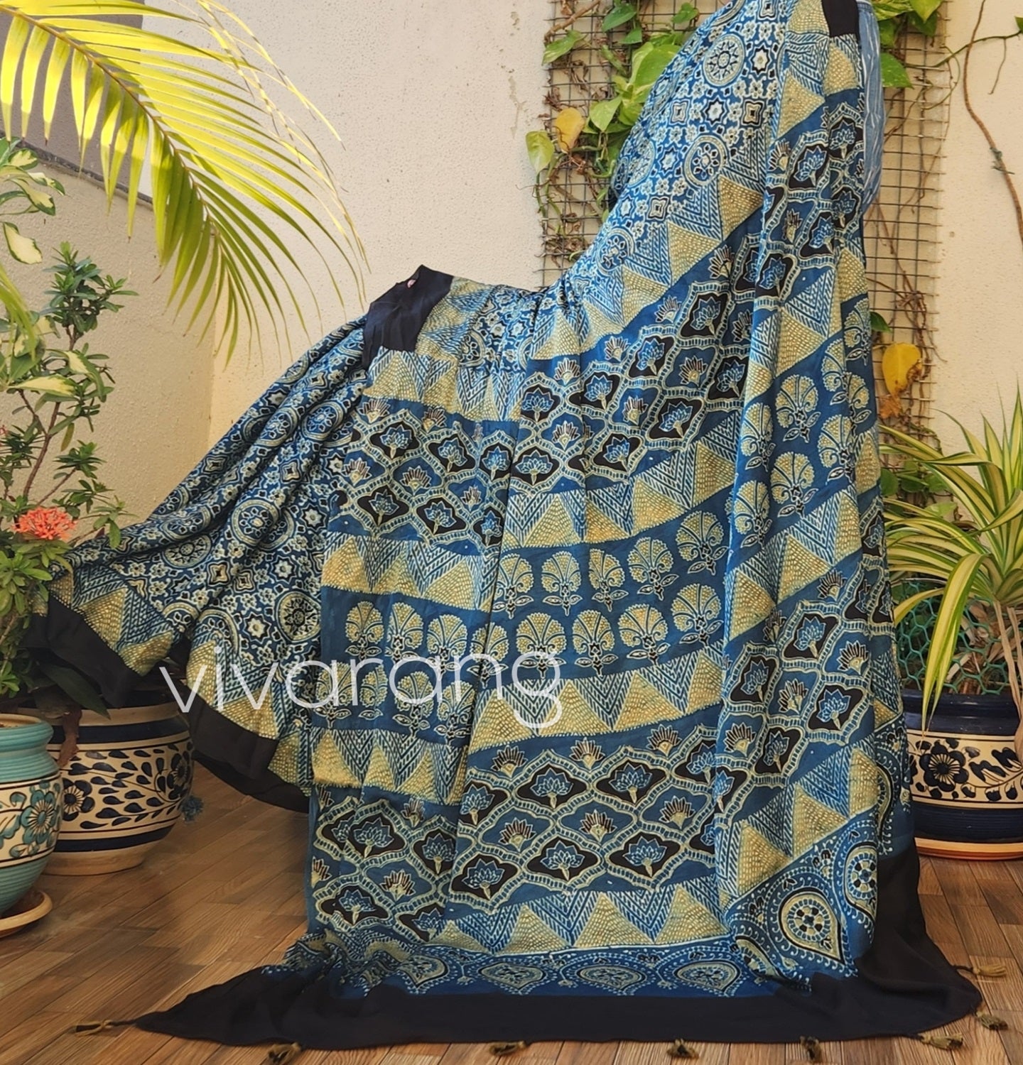 ajrakhsaree sarees ajrakh modal silk officewear blue saree