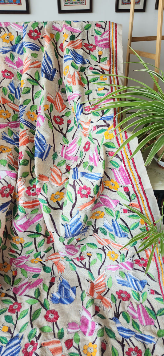 Birds kantha kantha dupatta designer dupatta shekantha