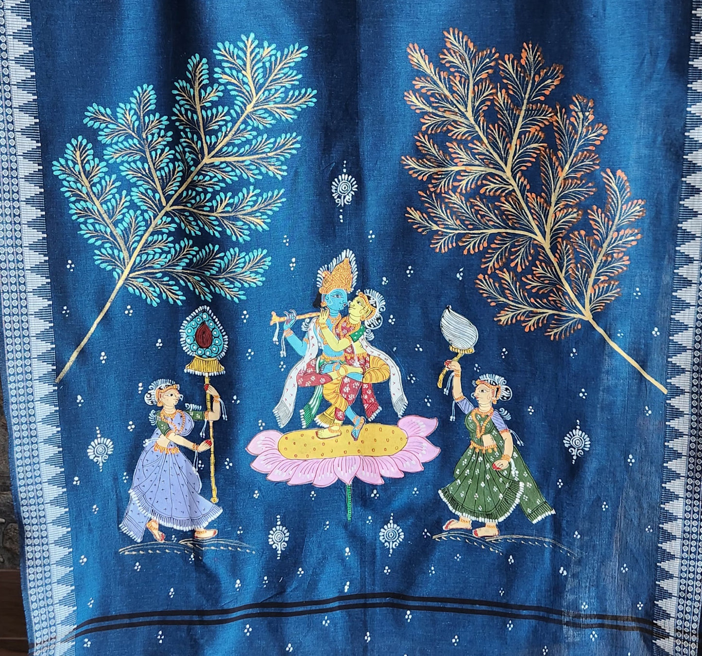 Blue dupatta Pattachitra dupatta cotton dupatta handmade dupatta for officewearI ndian gifts handmade dupatta wedding shopping