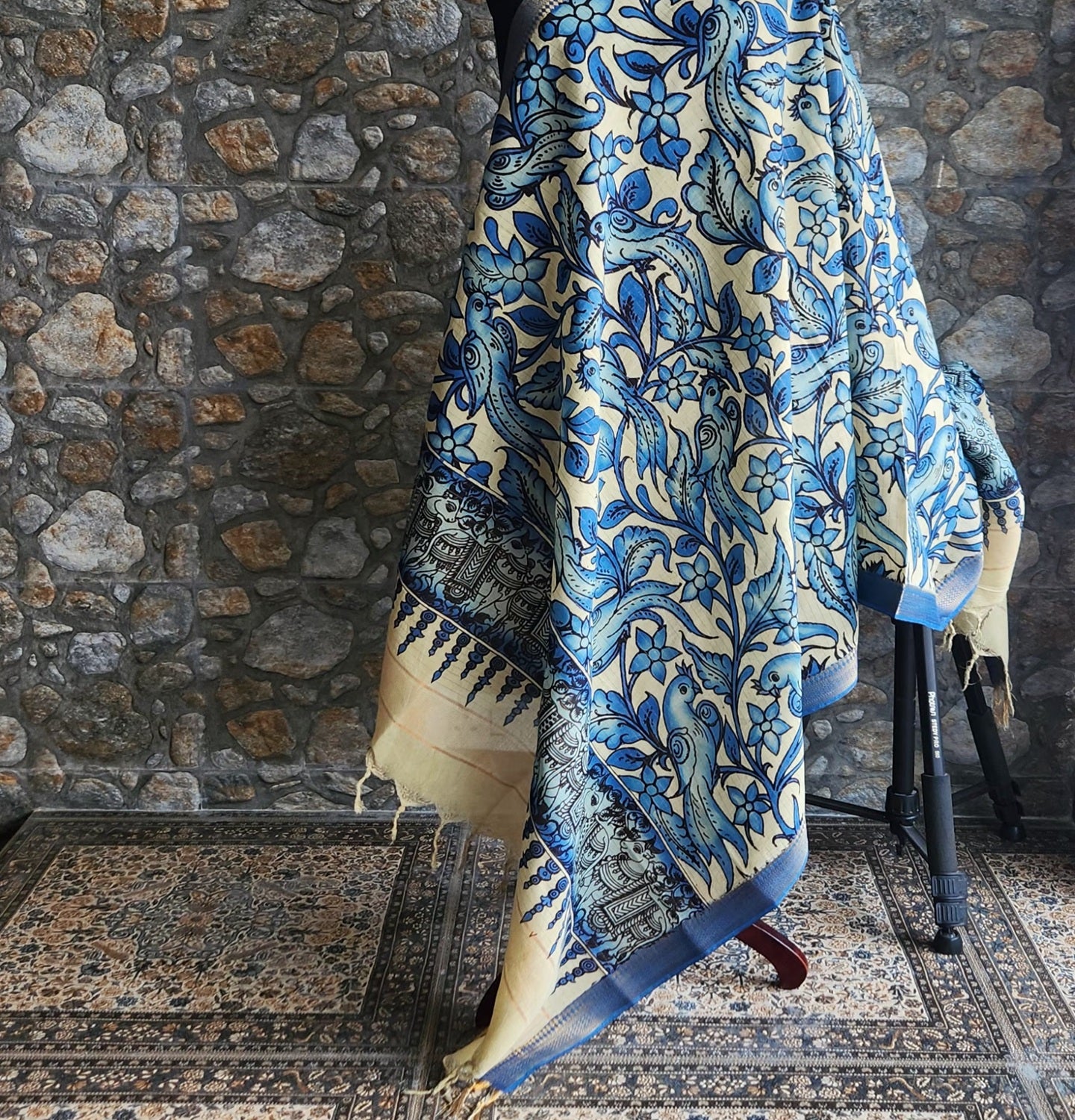 Blue dupatta handmade dupatta penkalamkari dupatta