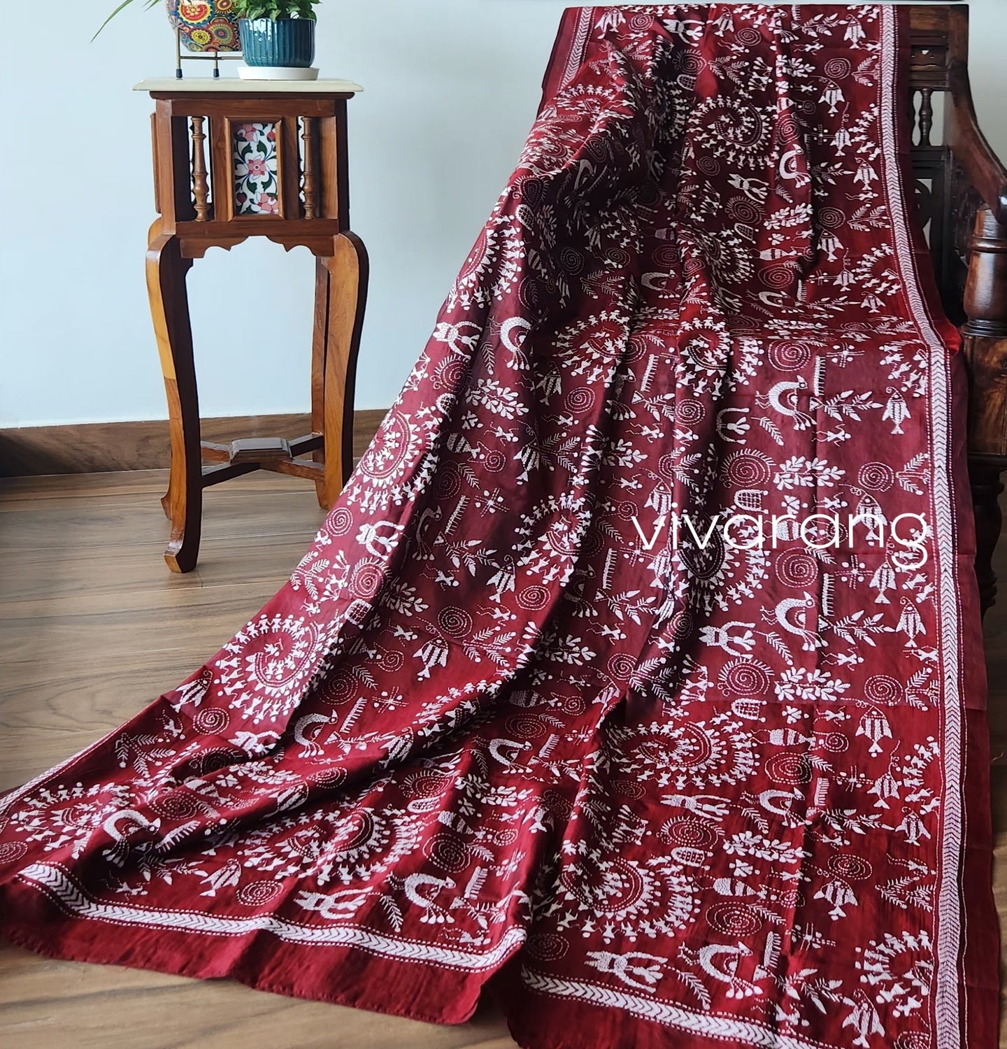 Burgundy dupatta maroon dupatta warli dupatta kantha dupatta wedding gifts