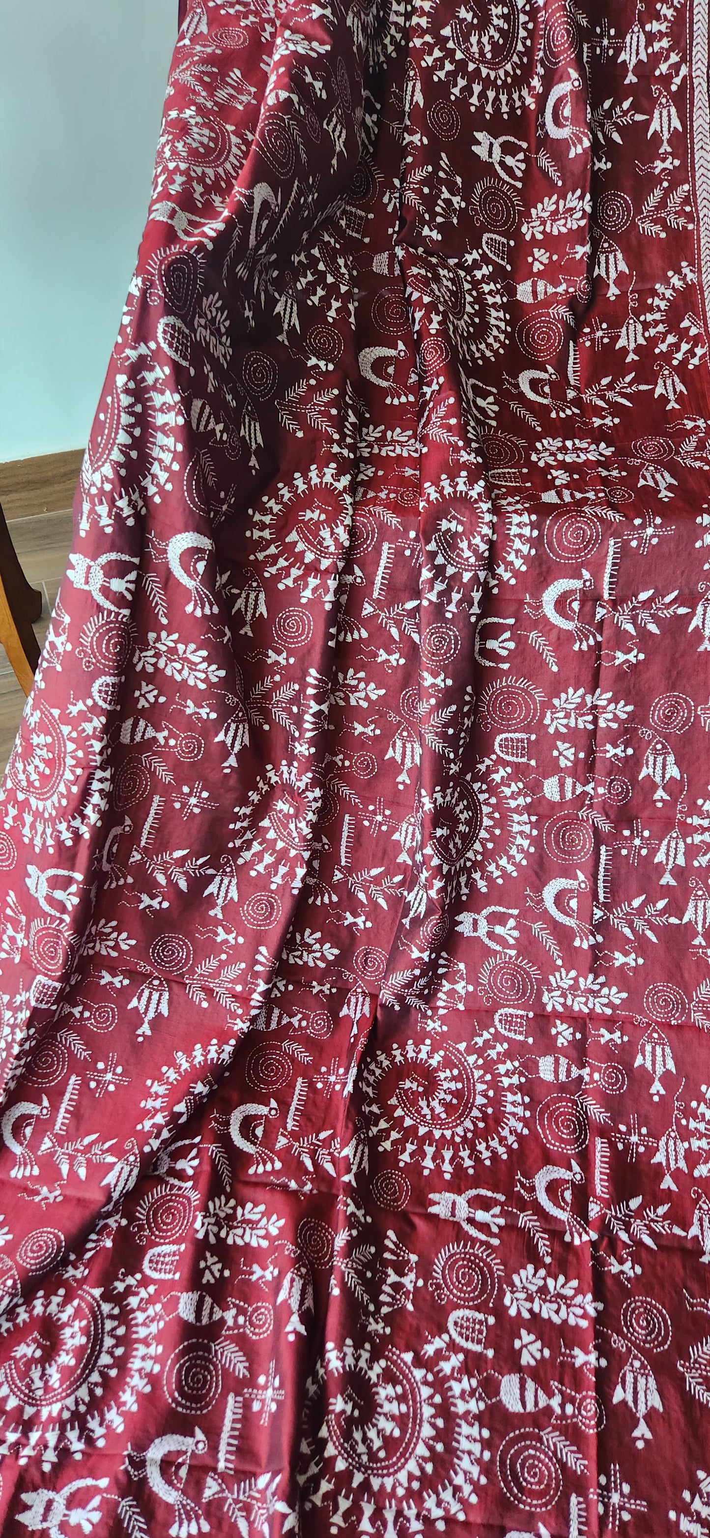 Burgundy dupatta maroon dupatta warli dupatta kantha dupatta wedding gifts