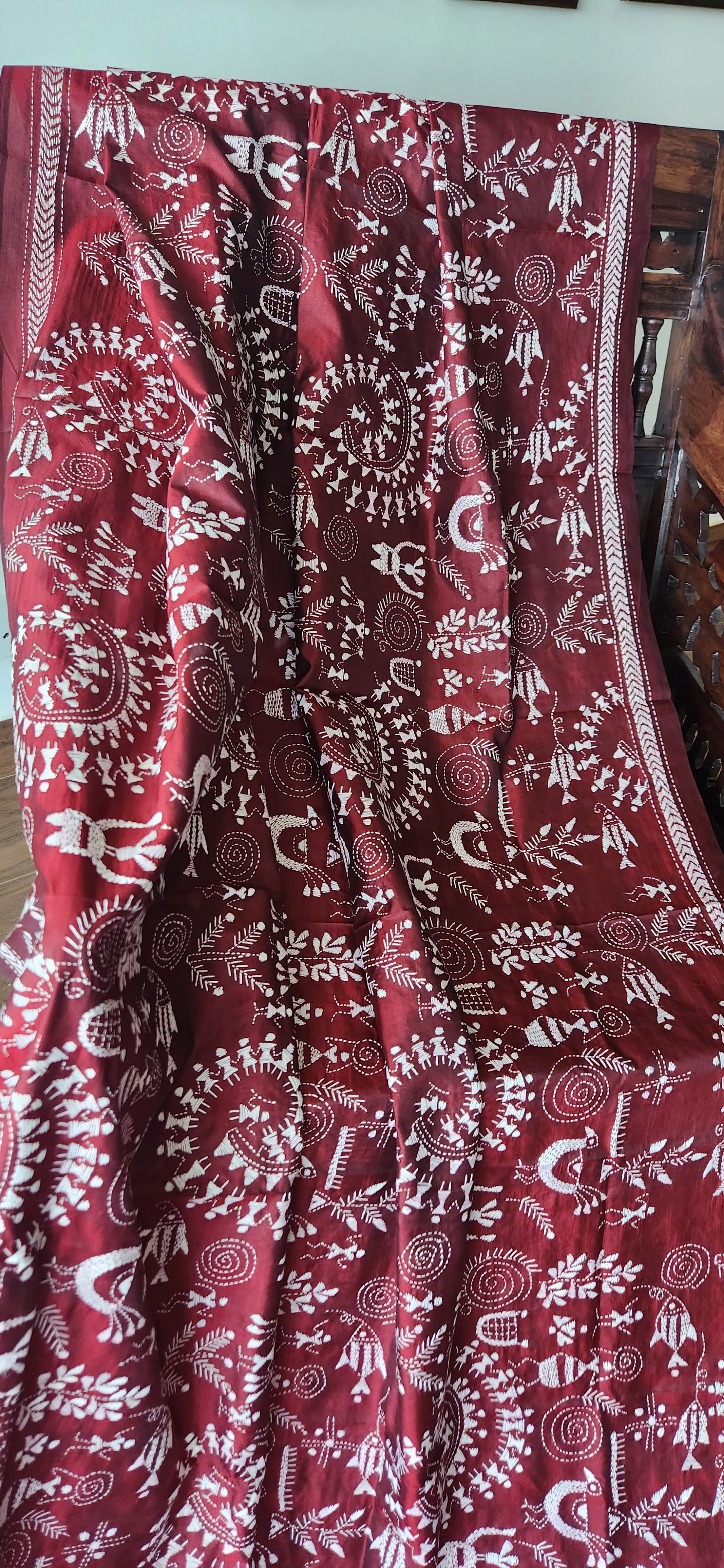 Burgundy dupatta maroon dupatta warli dupatta kantha dupatta wedding gifts