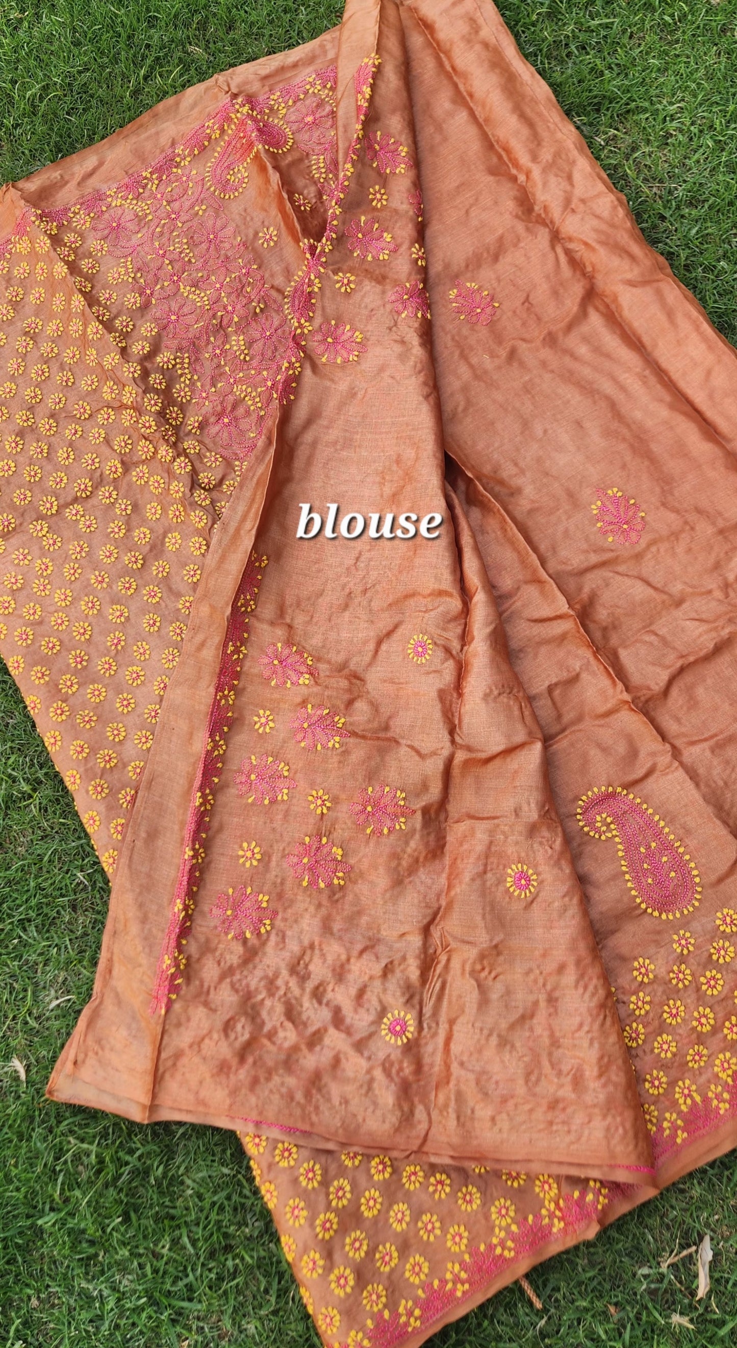 Chikankari saree silk saree orange saree wedding saree