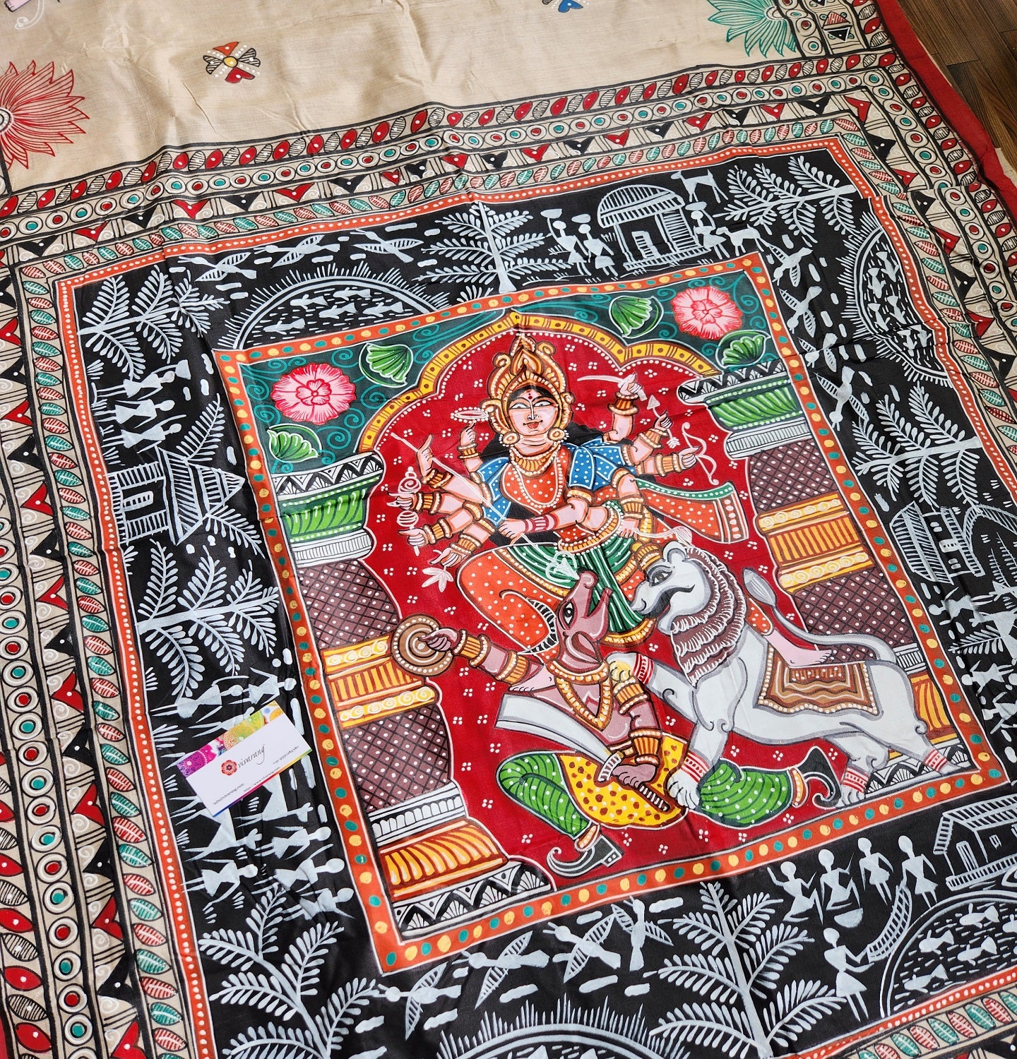 Pattachitra saree red saree wedding saree wedding shopping mehndi look Durga saree