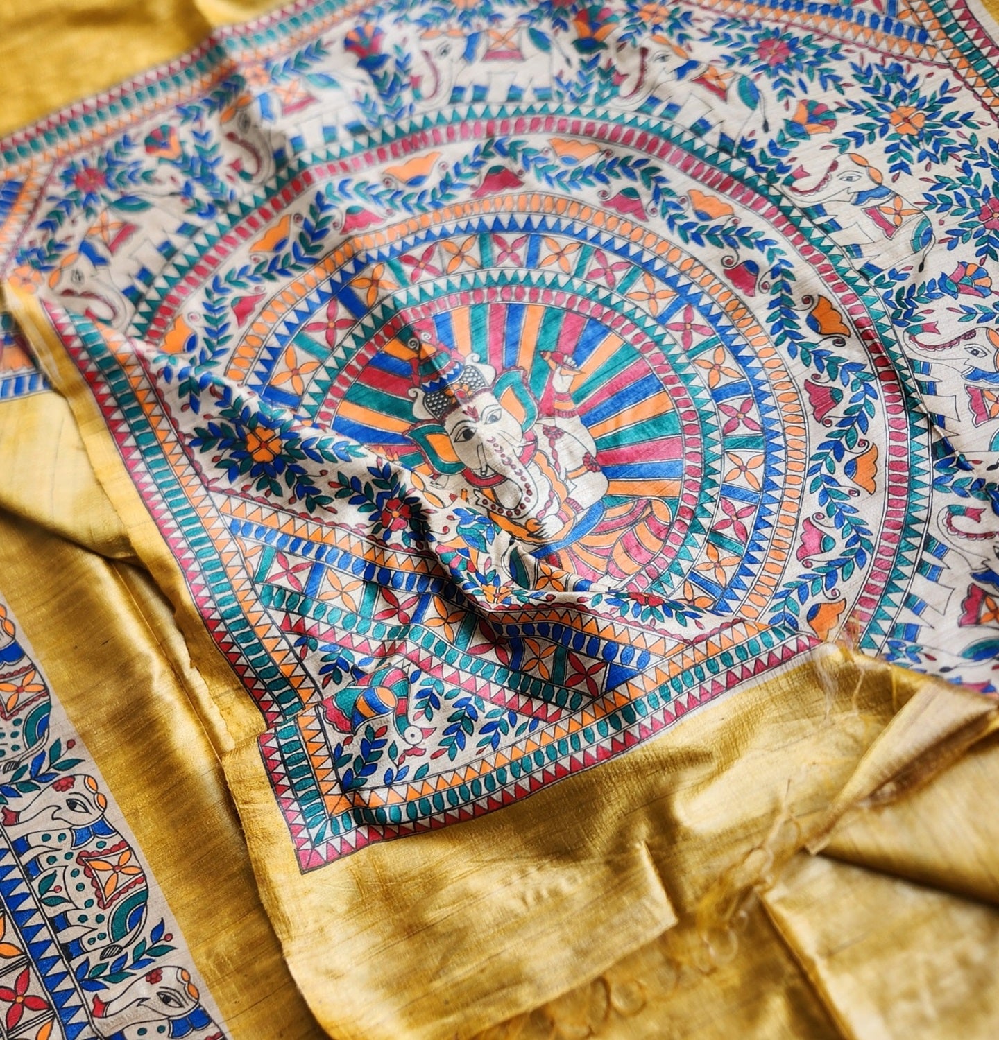 MADHUBANI HANDPAINTED SAREE - GANESHA