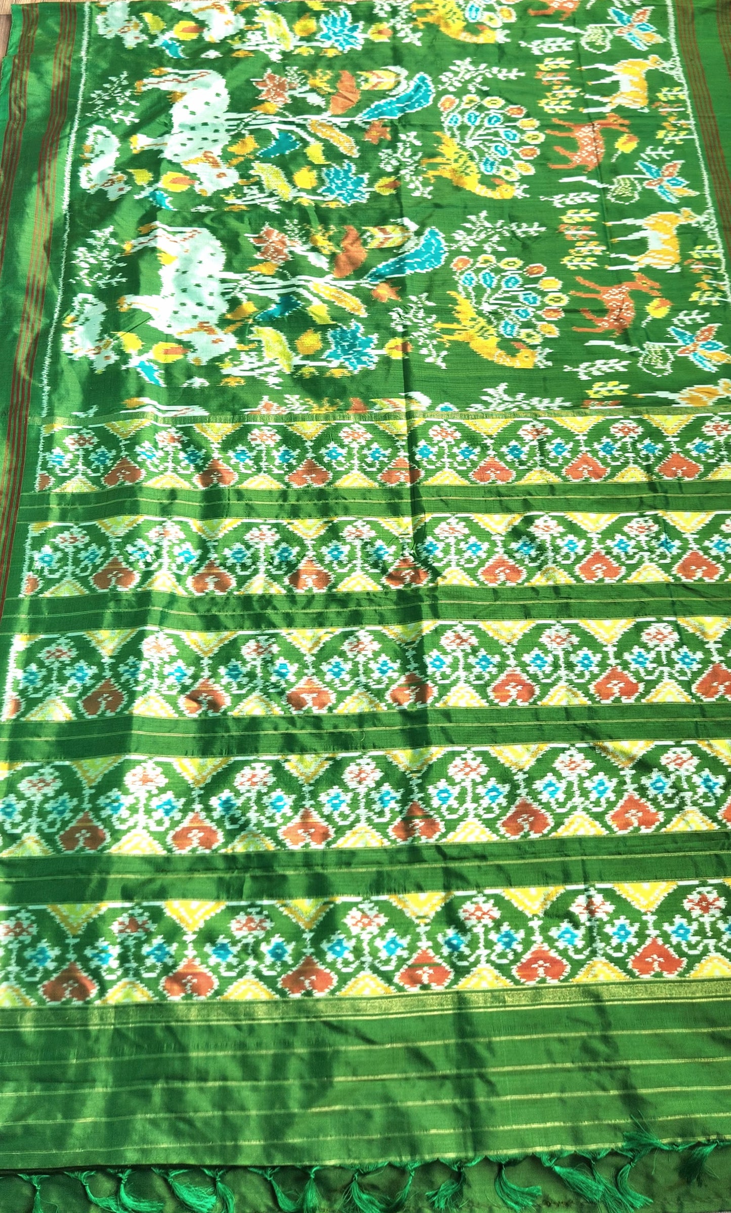 Green saree wedding saree patola saree mehndi look