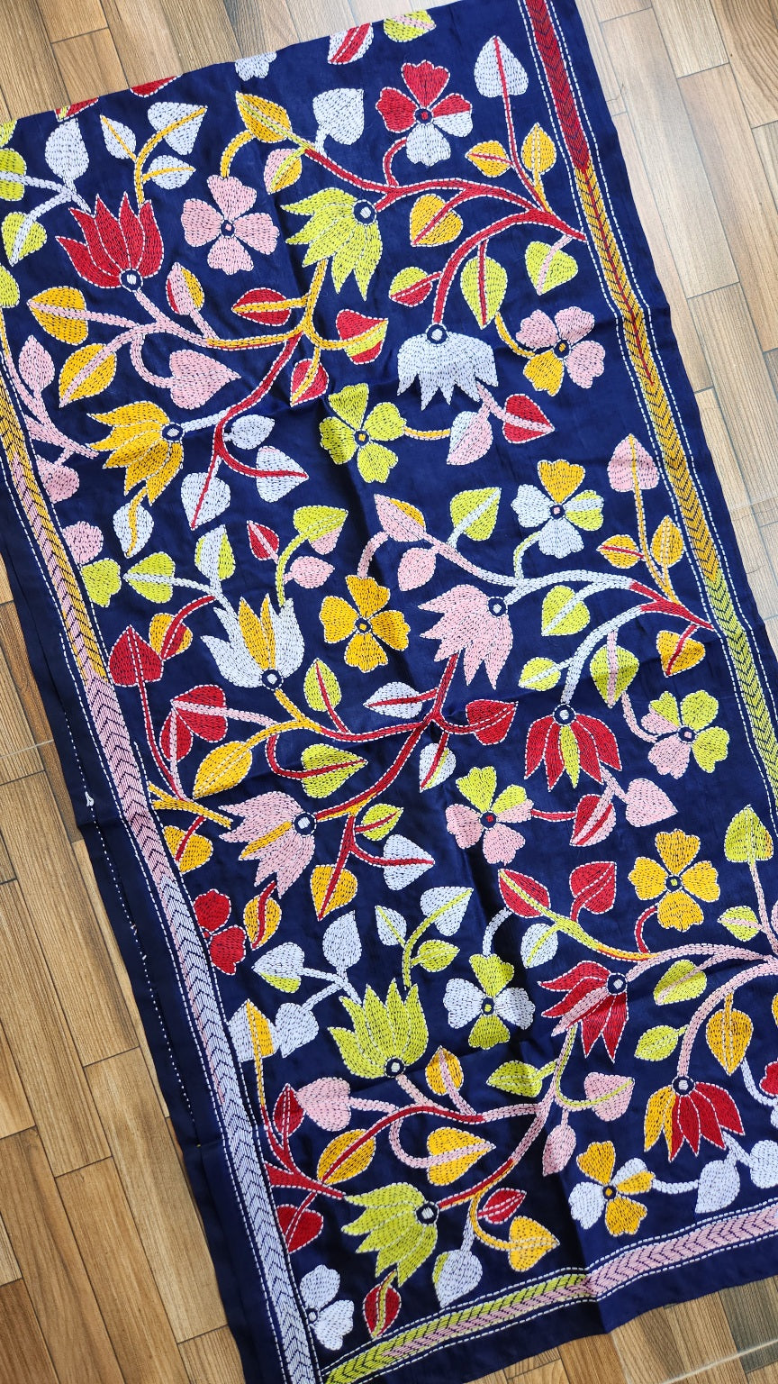 kantha stoles floral Indian gifts corporate gifts handmade slow fashion blue