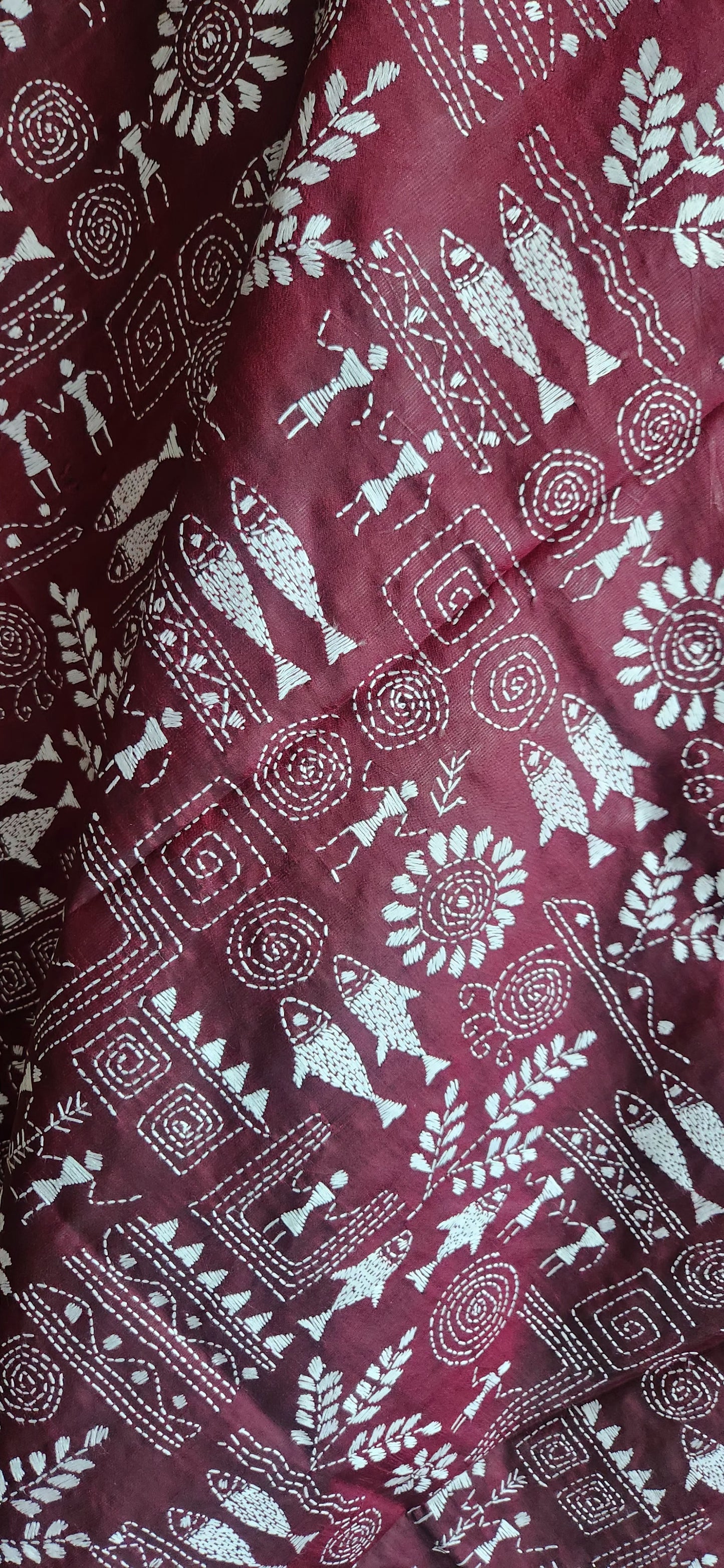 Kantha dupatta Maroon dupatta warli dupatta designer dupatta