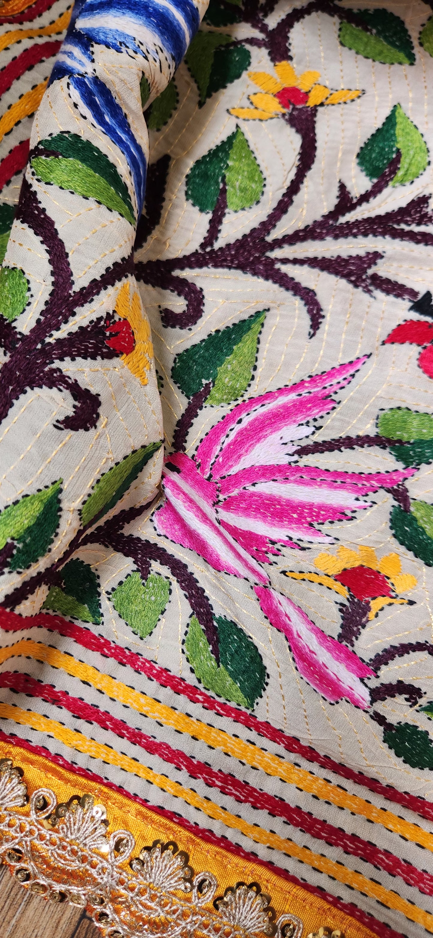 Kantha dupatta birds dupatta designer dupatta anniversary gift diwali shopping pujo fashion wedding dupatta