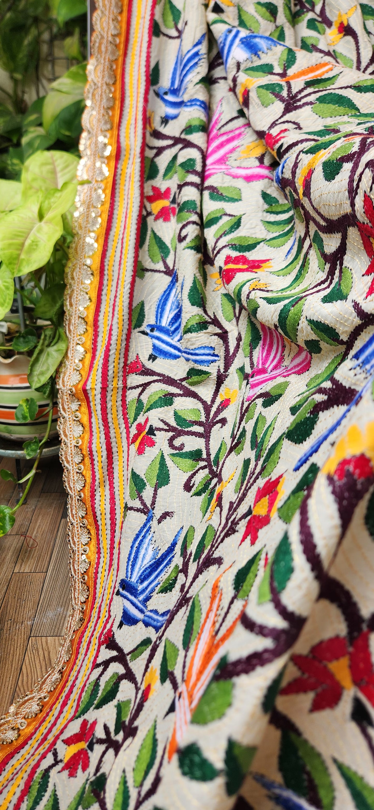 Kantha dupatta birds dupatta designer dupatta anniversary gift diwali shopping pujo fashion