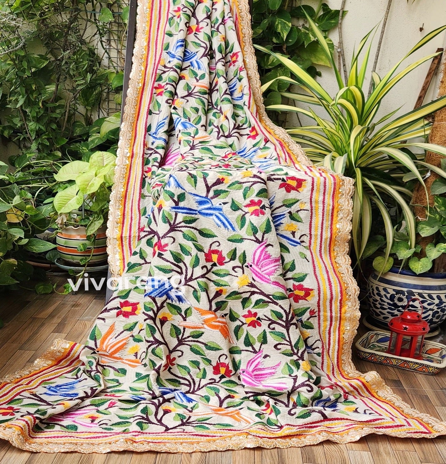 Kantha dupatta birds dupatta designer dupatta anniversary gift diwali shopping pujo fashion