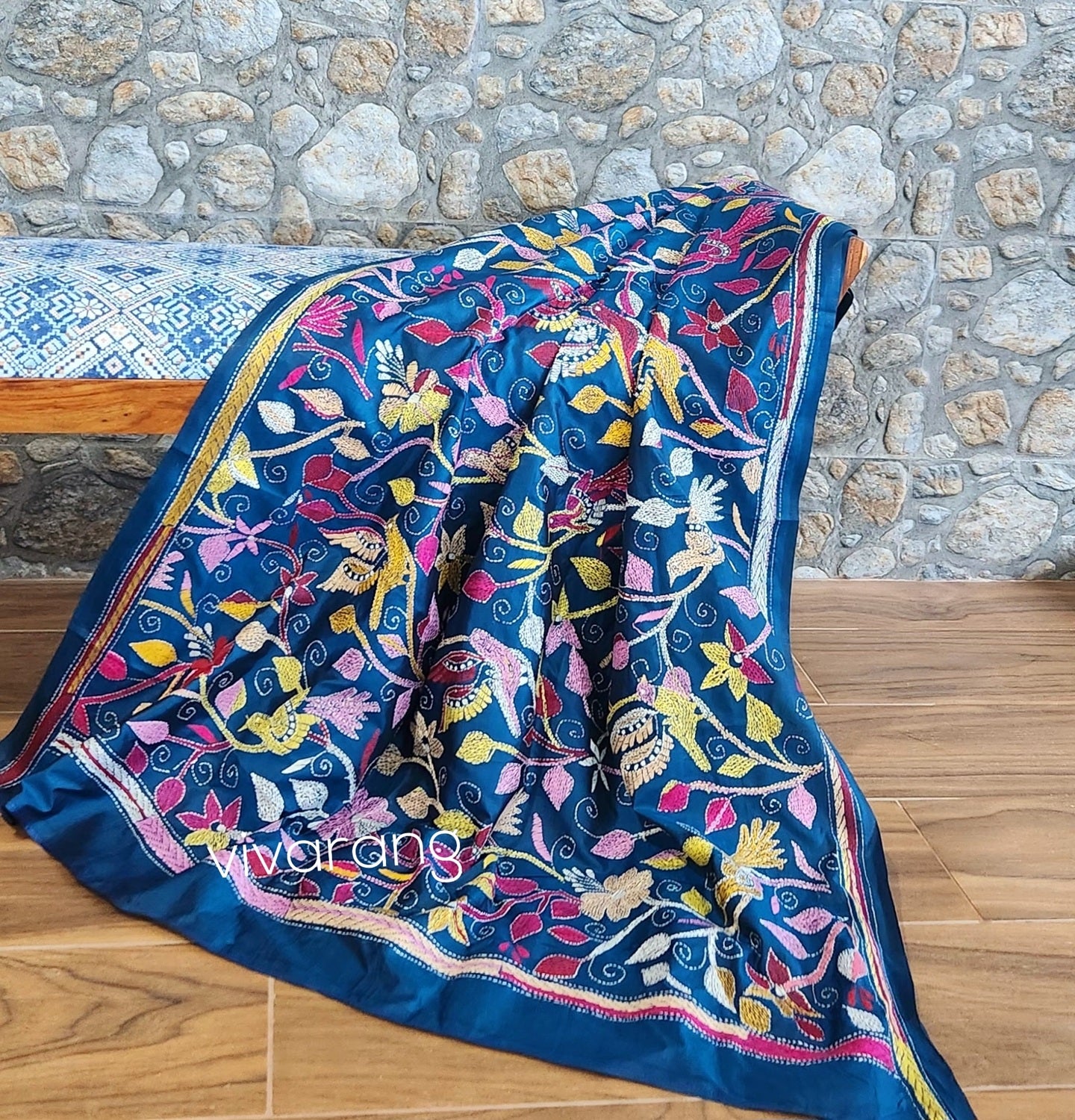 Kantha dupatta blue dupatta birds dupatta designer dupatta
