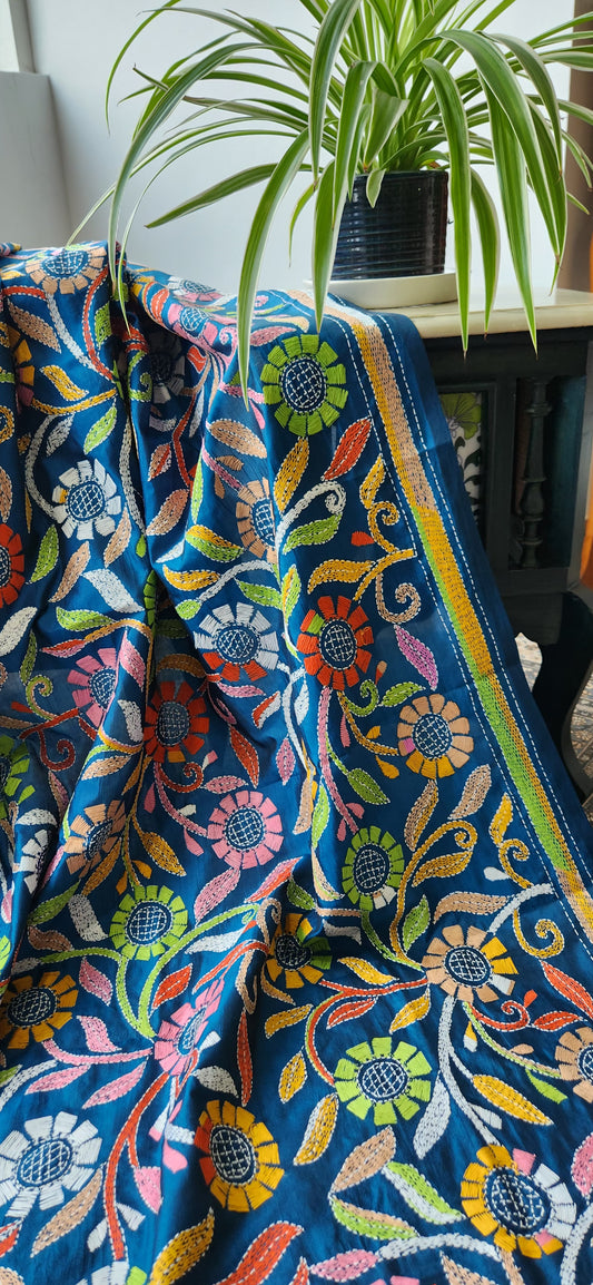 Kantha dupatta blue dupatta silk dupatta partywear dupatta Indian gifts iTokiri