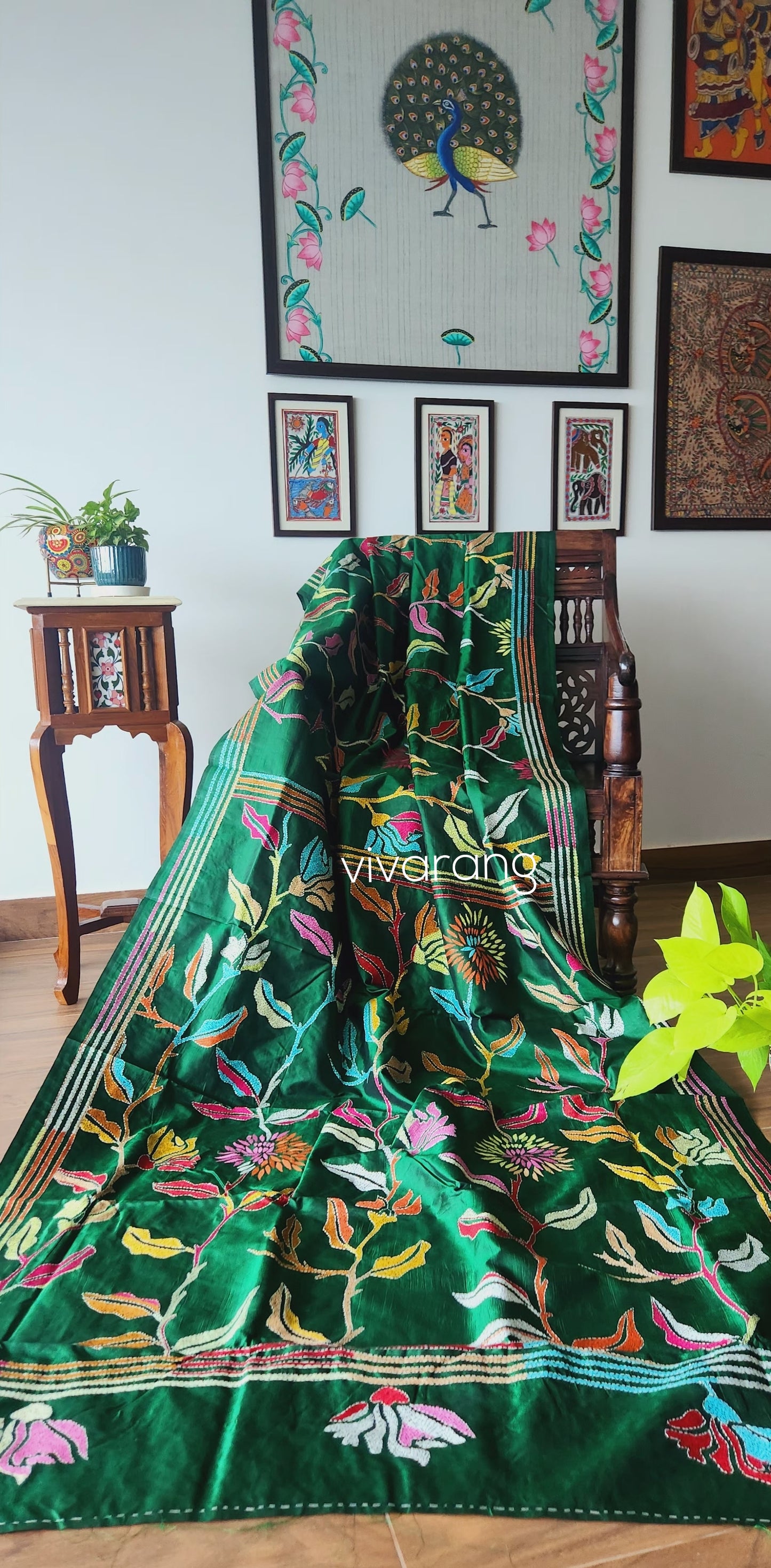 Kantha saree dandelion saree silk saree green saree mehndi look wedding saree designer saree