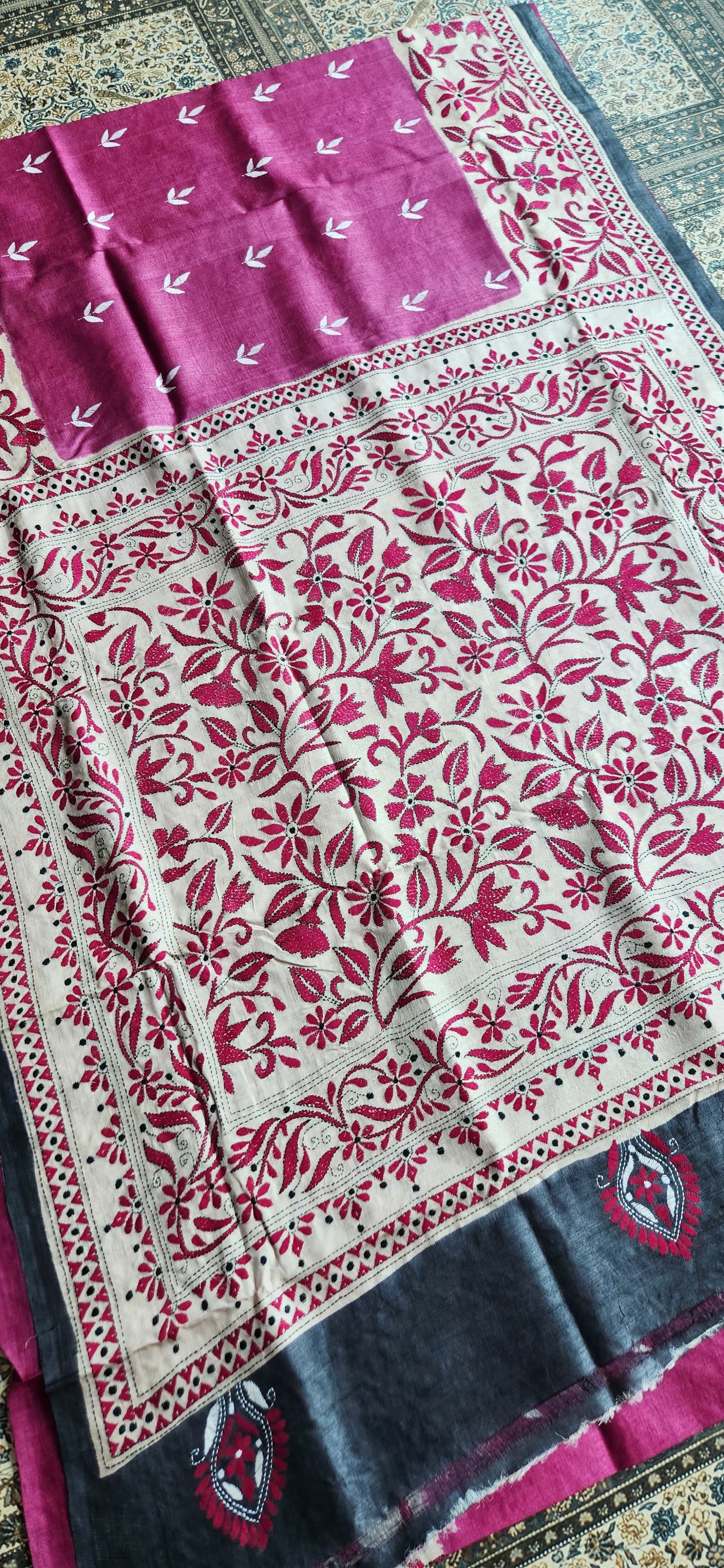 Kantha saree silk saree pink saree floral saree anniversary gift saree Indian sarees