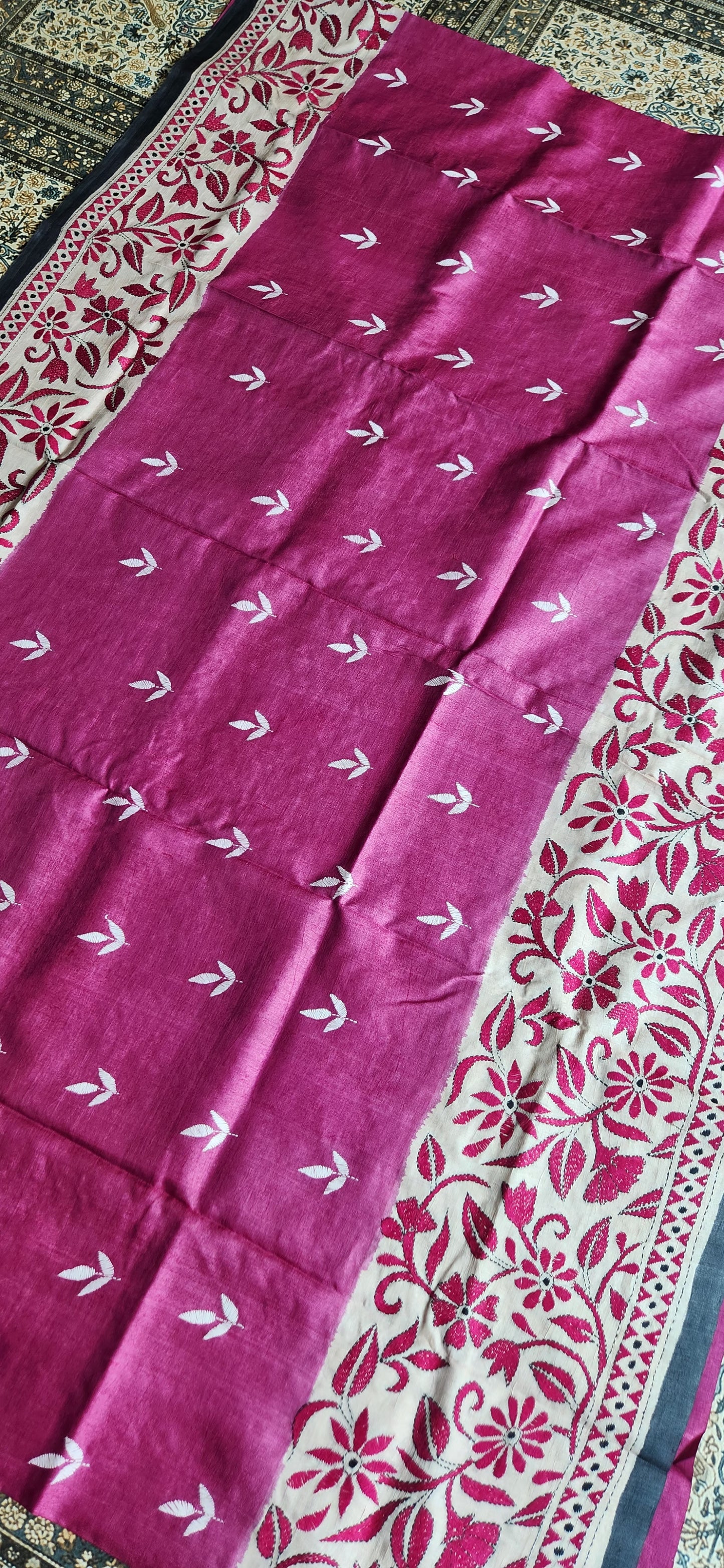 Kantha saree silk saree pink saree floral saree anniversary gift saree Indian sarees