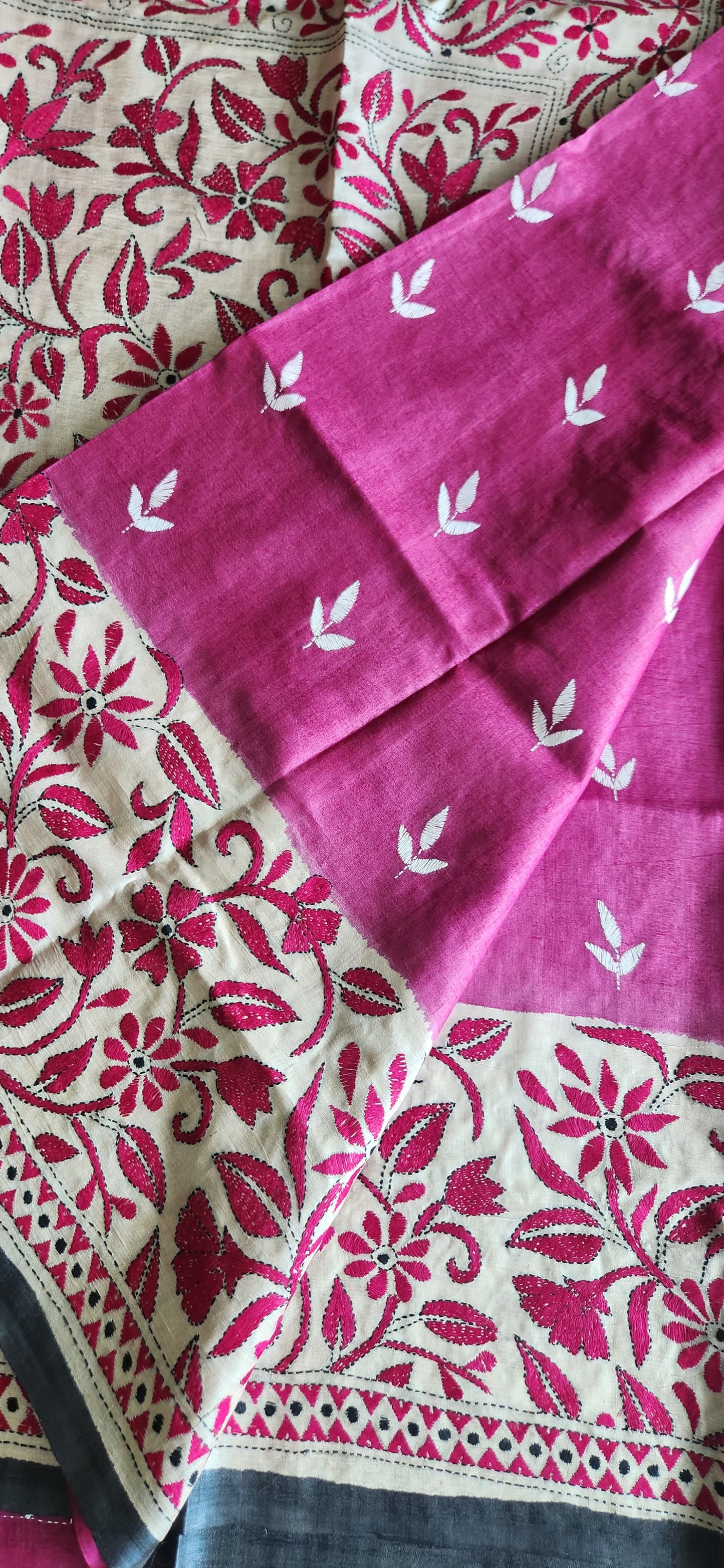 Kantha saree silk saree pink saree floral saree anniversary gift saree Indian sarees