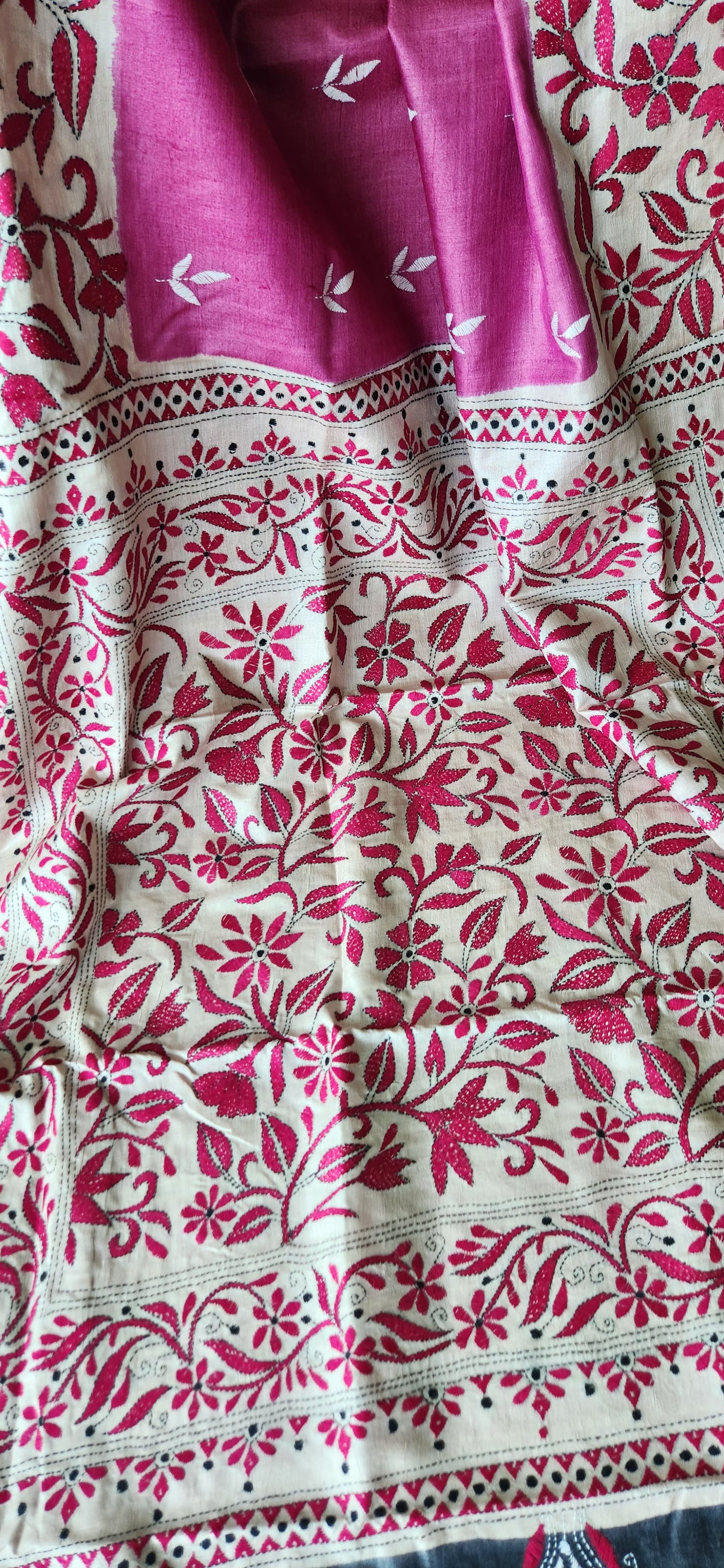 Kantha saree silk saree pink saree floral saree anniversary gift saree Indian sarees