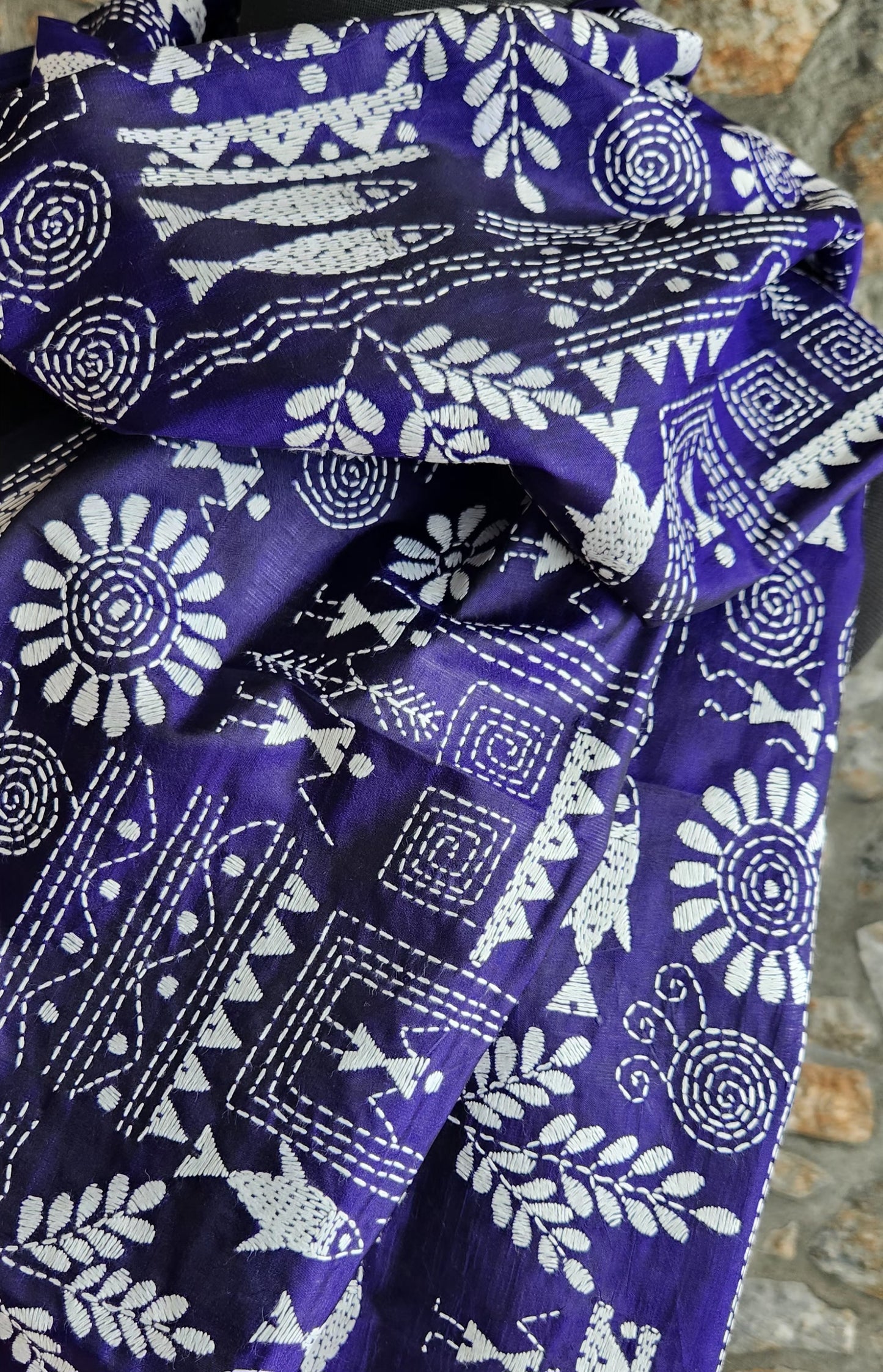Kantha stole blue dupatta Indian gifts warli dupatta