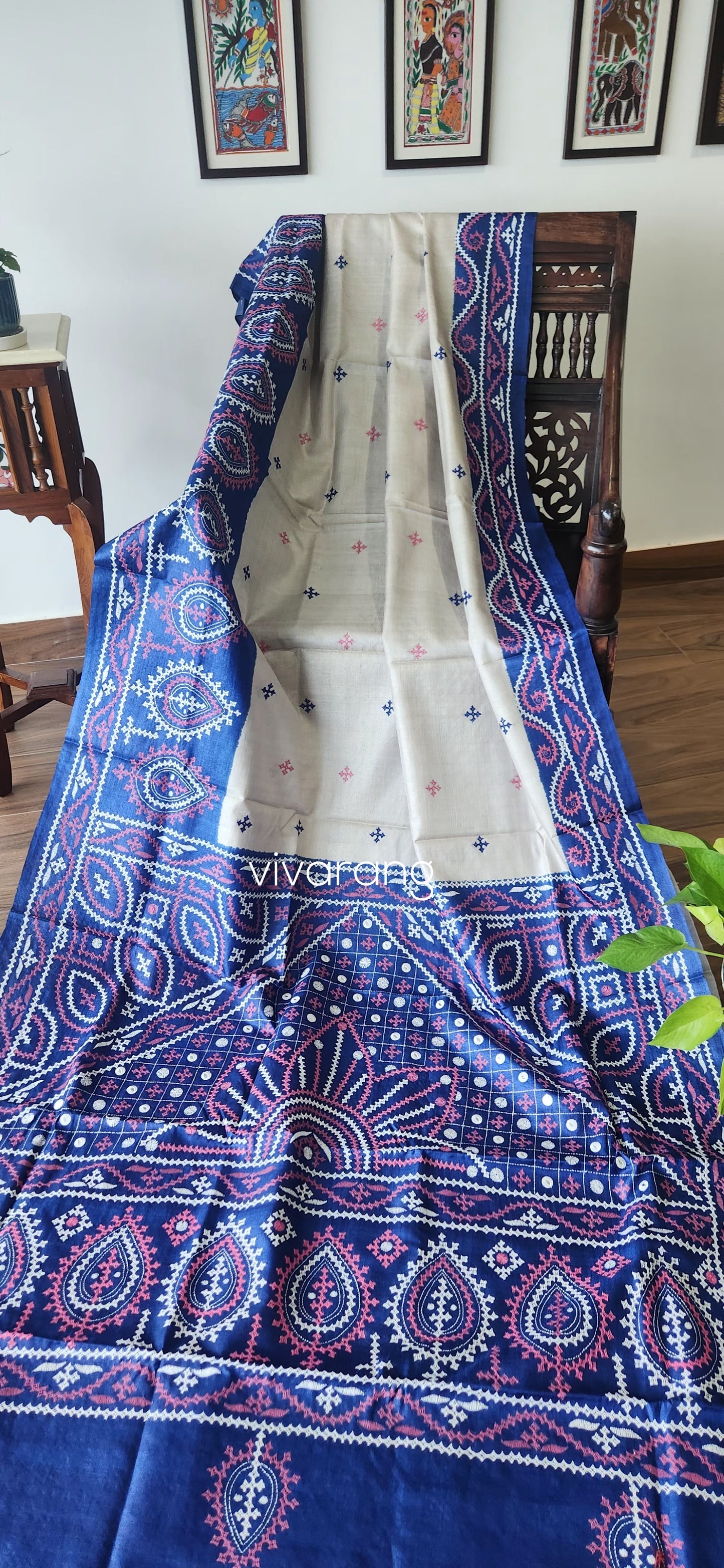 Kutchwork saree white saree blue saree designer saree tussar saree classy saree