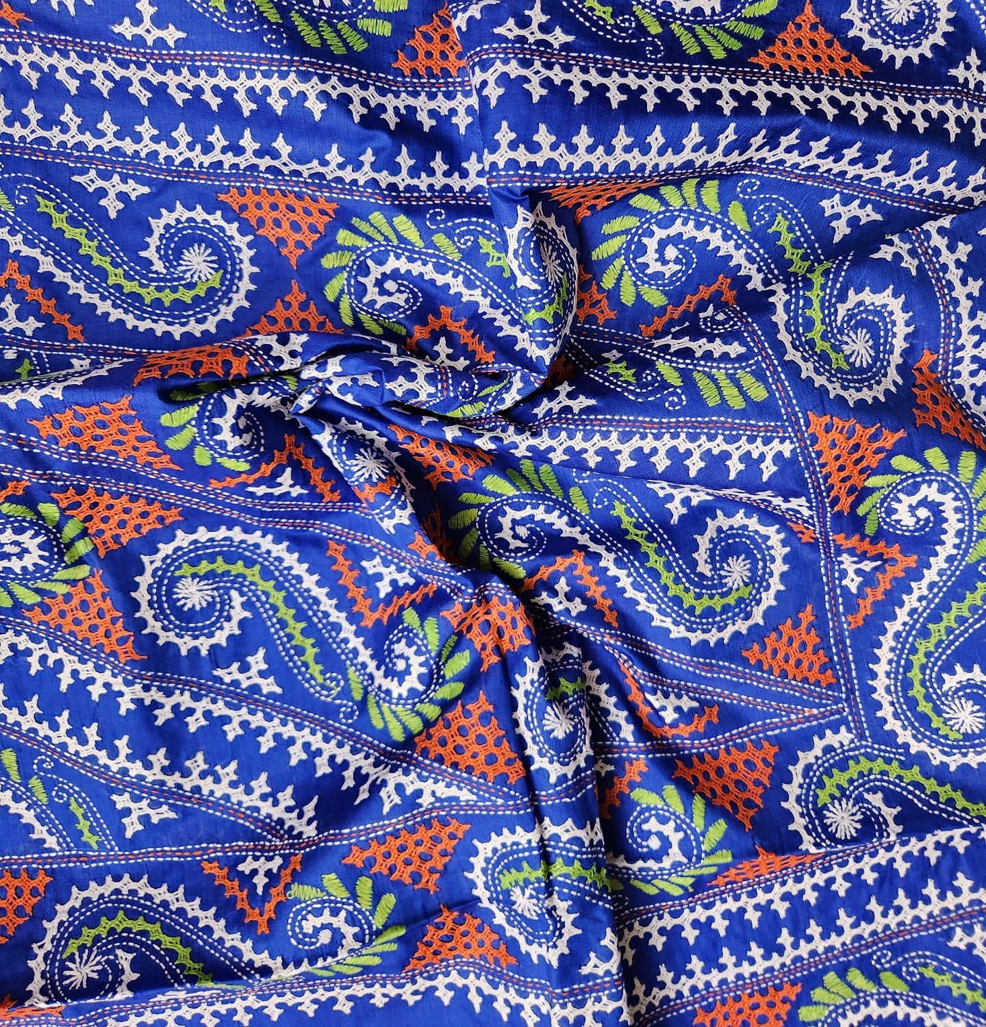 Blue silk saree handmade kutchwork saree kutchibharat