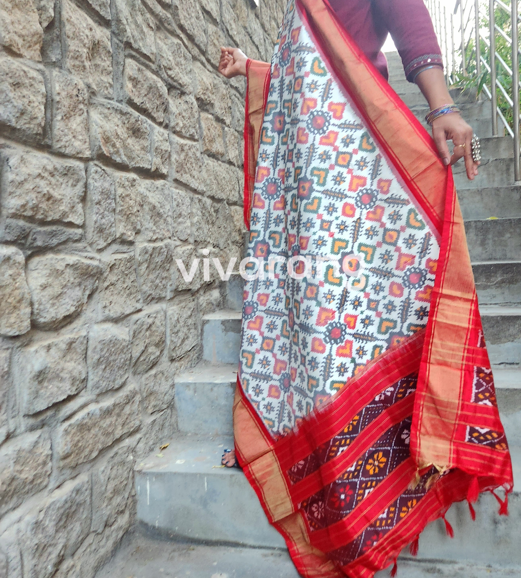 modi ji dupatta ikat patola dupatta white and red silk designer dupatta