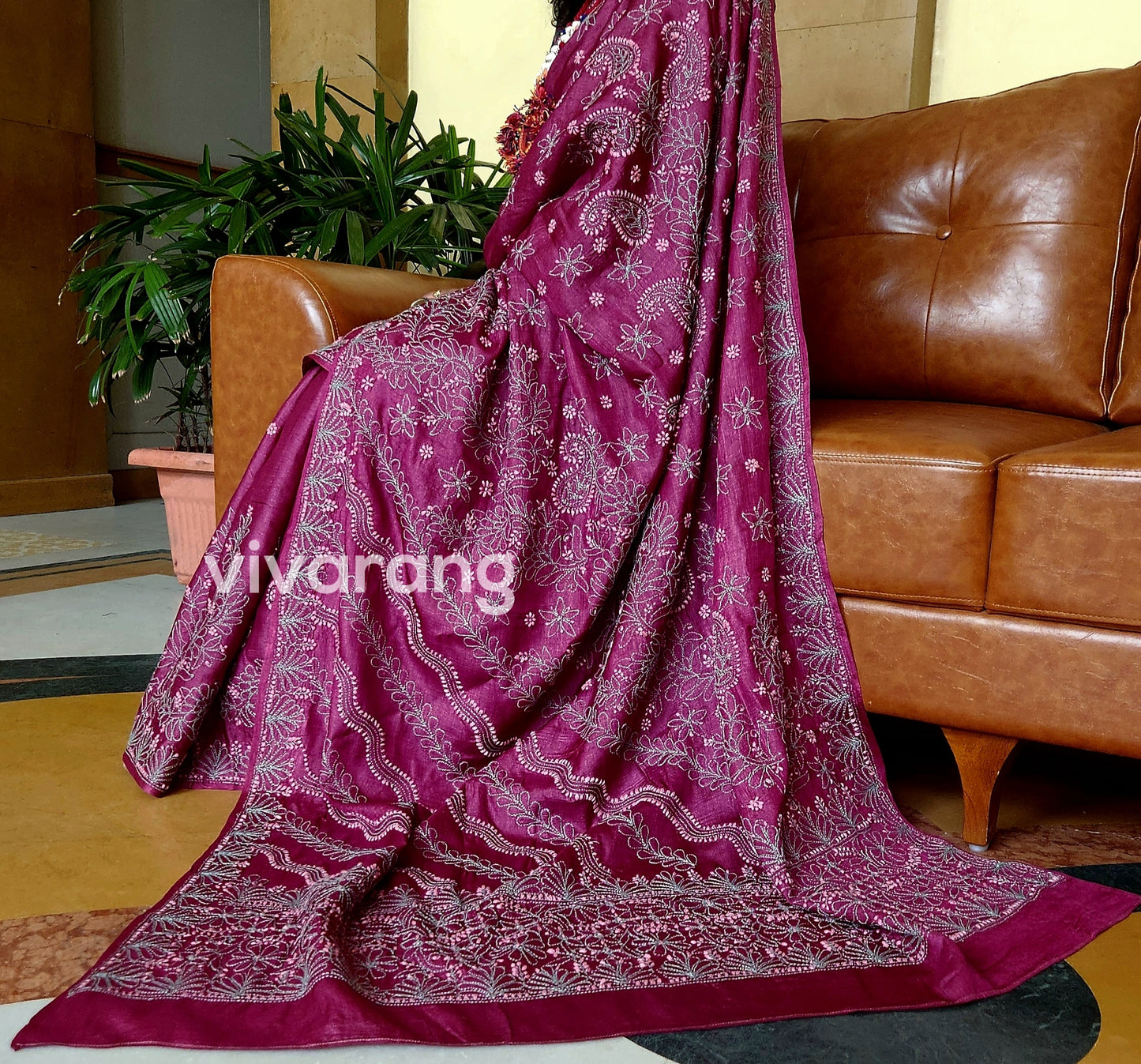 CHIKANKARI TUSSAR SILK SAREE
