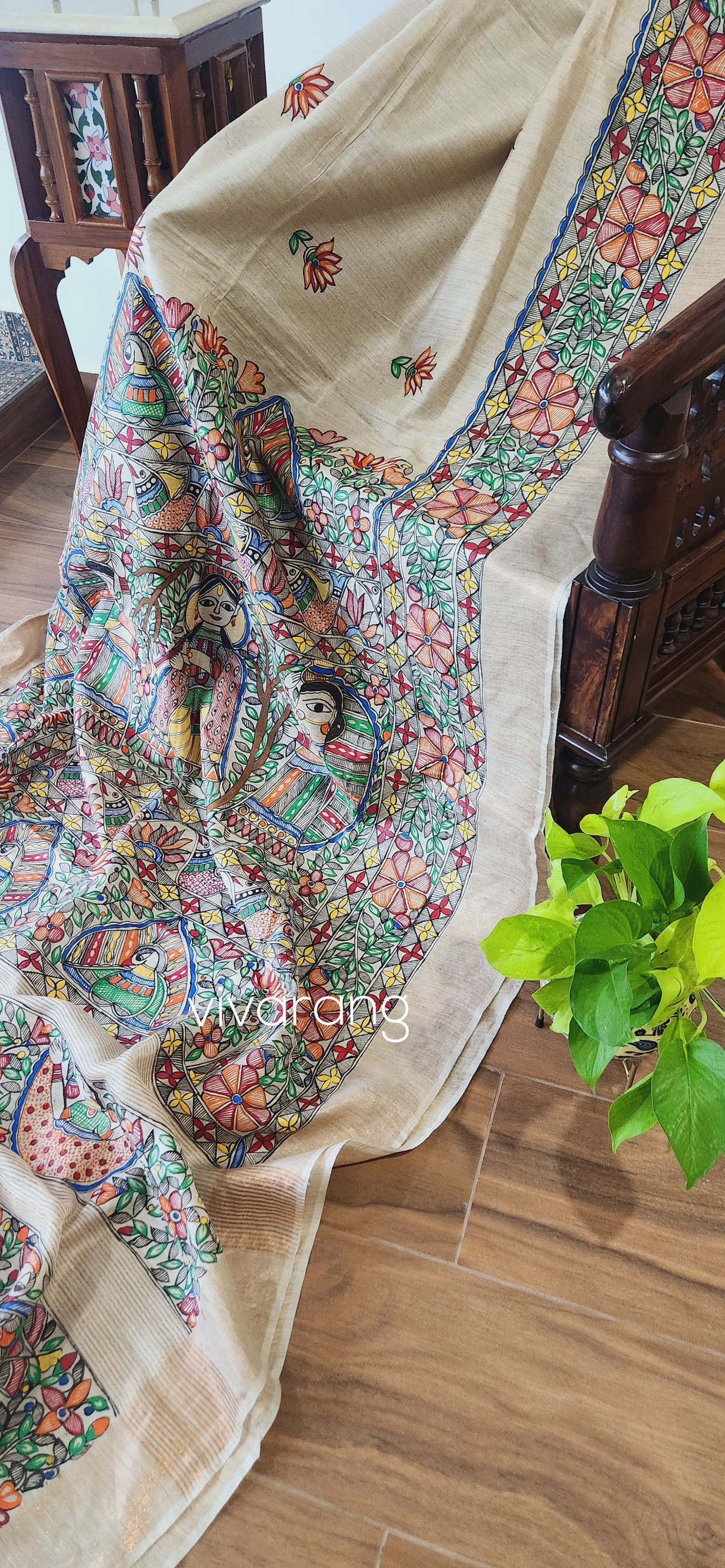 MADHUBANI HANDPAINTED SAREE - RAAS LEELA