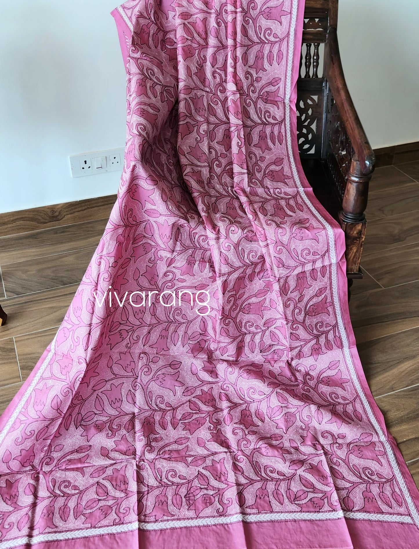 PINK FLORAL KANTHA DUPATTA
