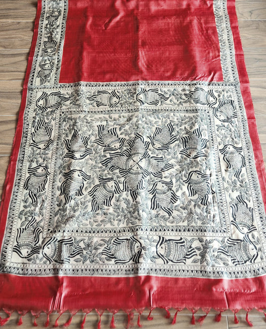 Madhubani saree red saree fish saree Bengali saree Indian gifts