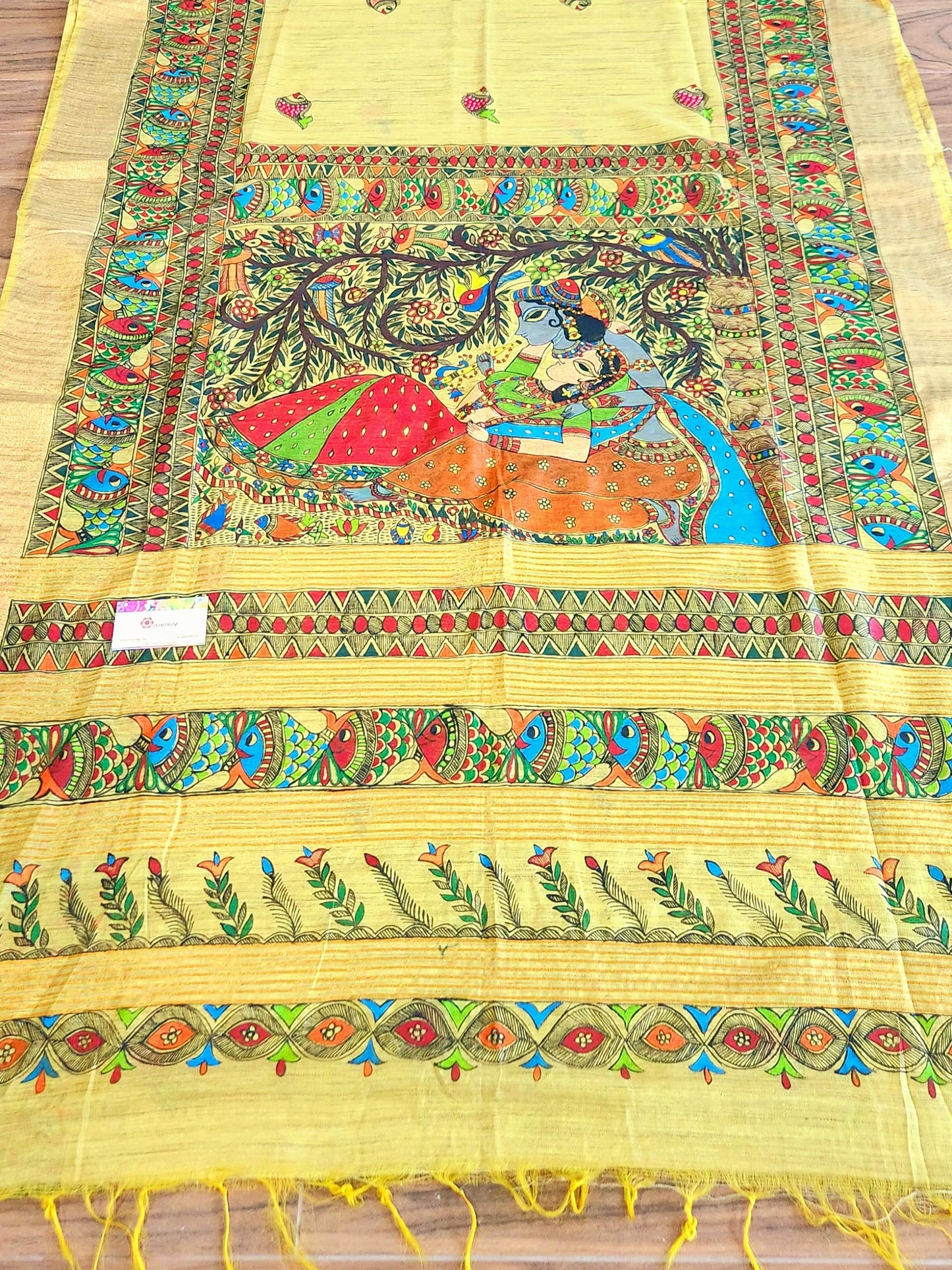Madhubani saree silk saree Yellow saree Haldi look wedding saree saree gift