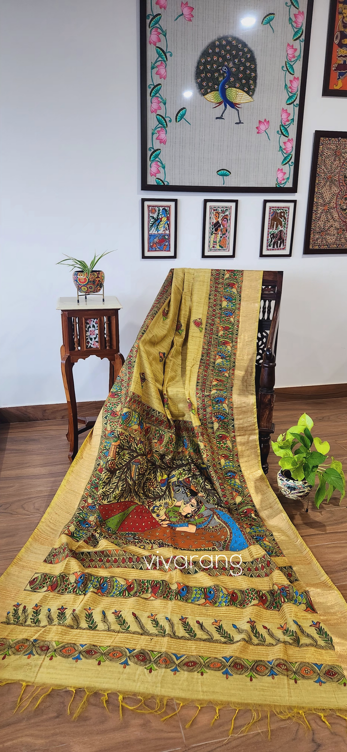 Madhubani saree silk saree Yellow saree Haldi look wedding saree