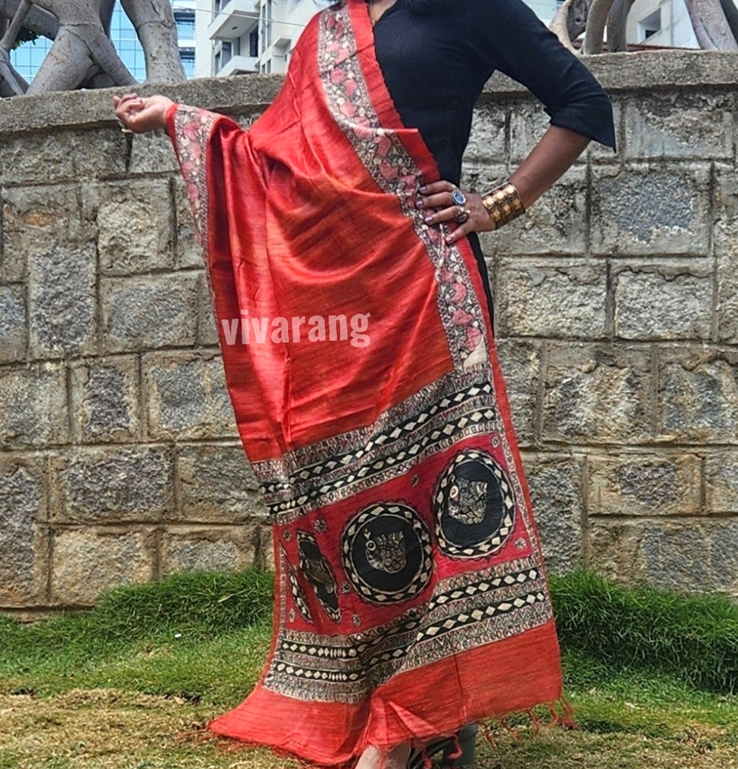 Madhubani dupatta handmade gifts birds dupatta silk dupatta