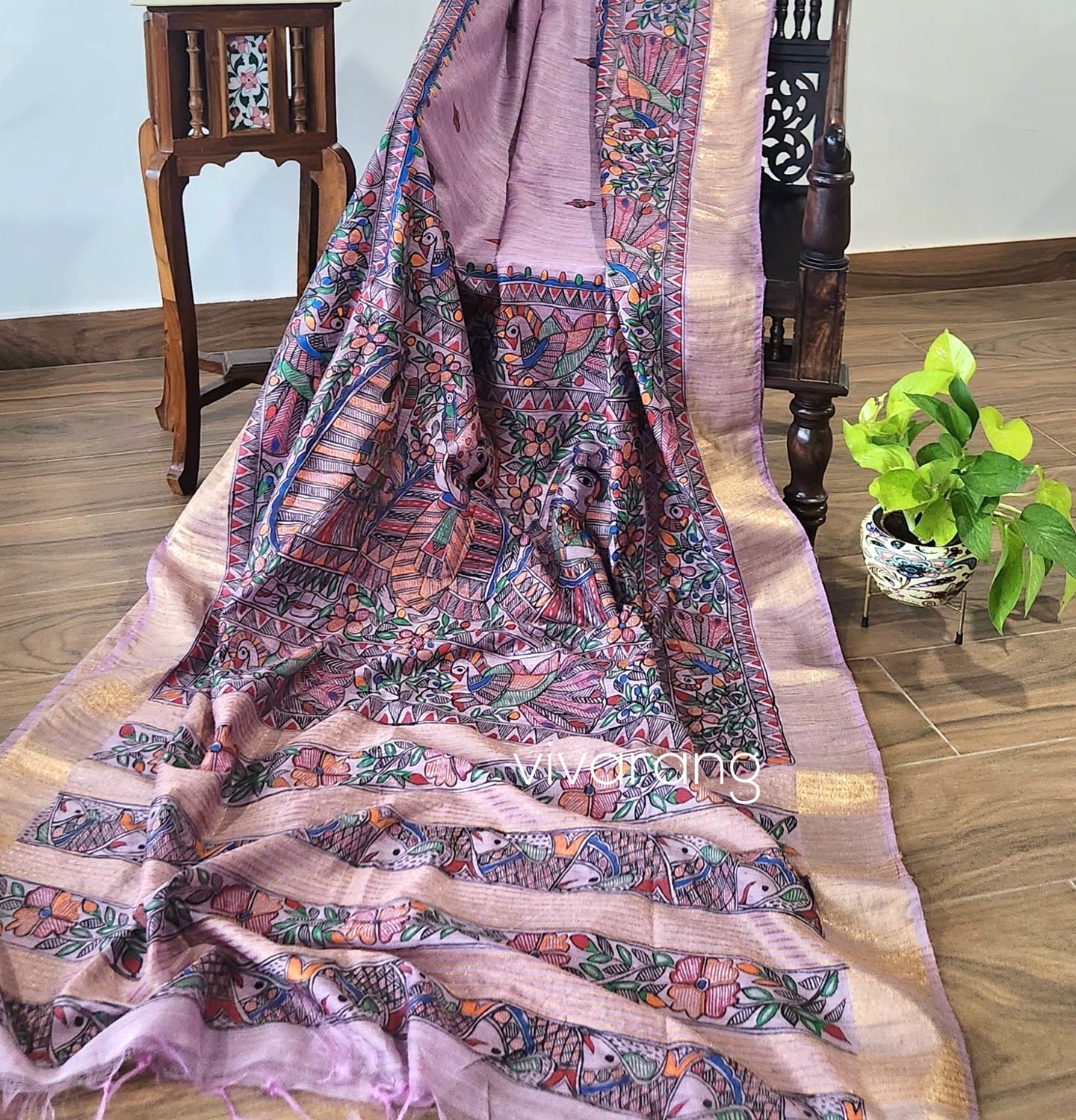 MADHUBANI HANDPAINTED SAREE - RAAS LEELA