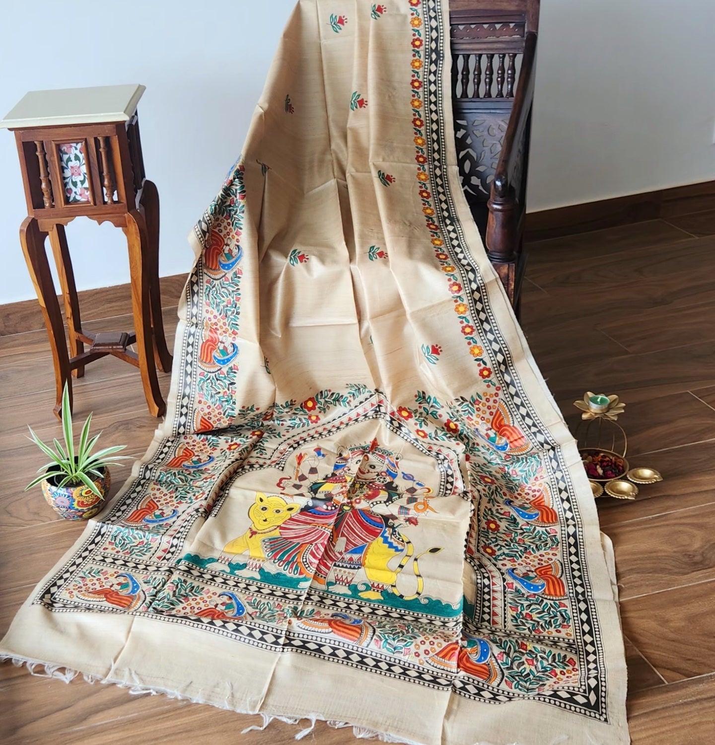 MADHUBANI HANDPAINTED SAREE - MA DURGA