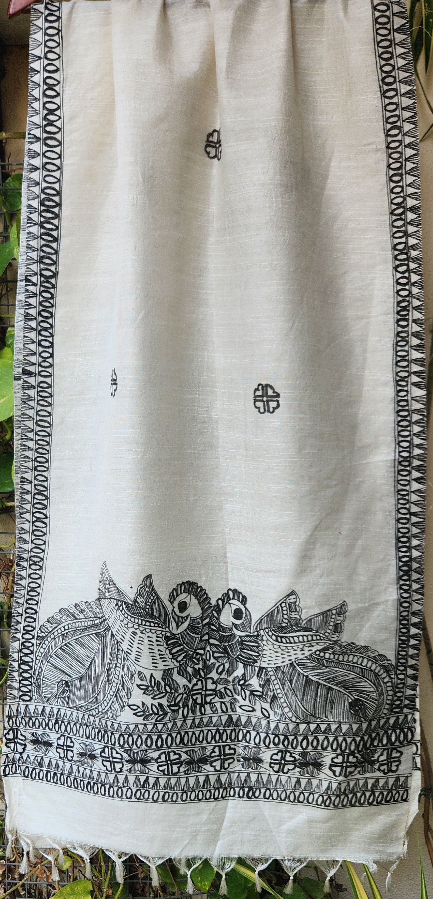 Madhubani stole Indian gfits Handmade gifts White