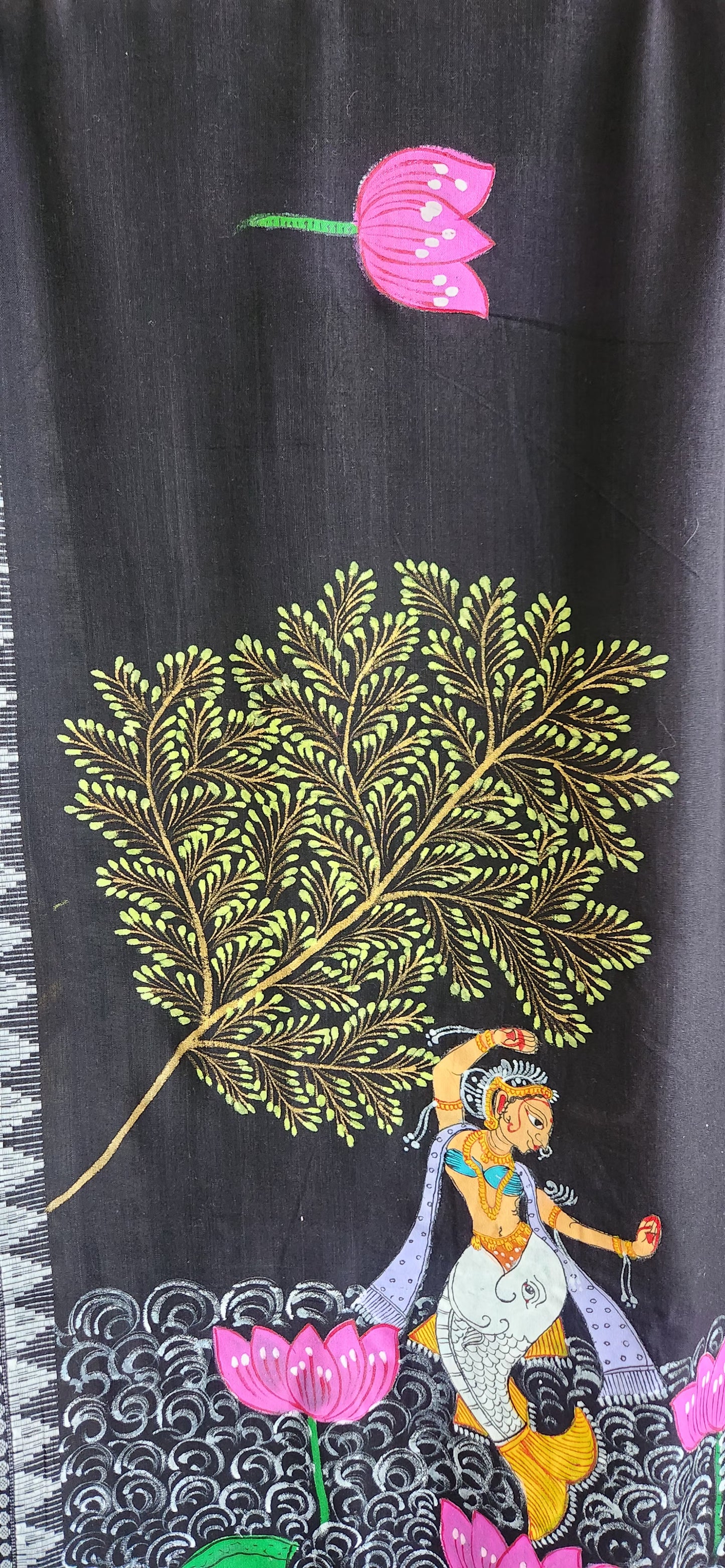 Pattachitra dupatta black dupatta handpainted dupatta cotton dupatta Indiangifts