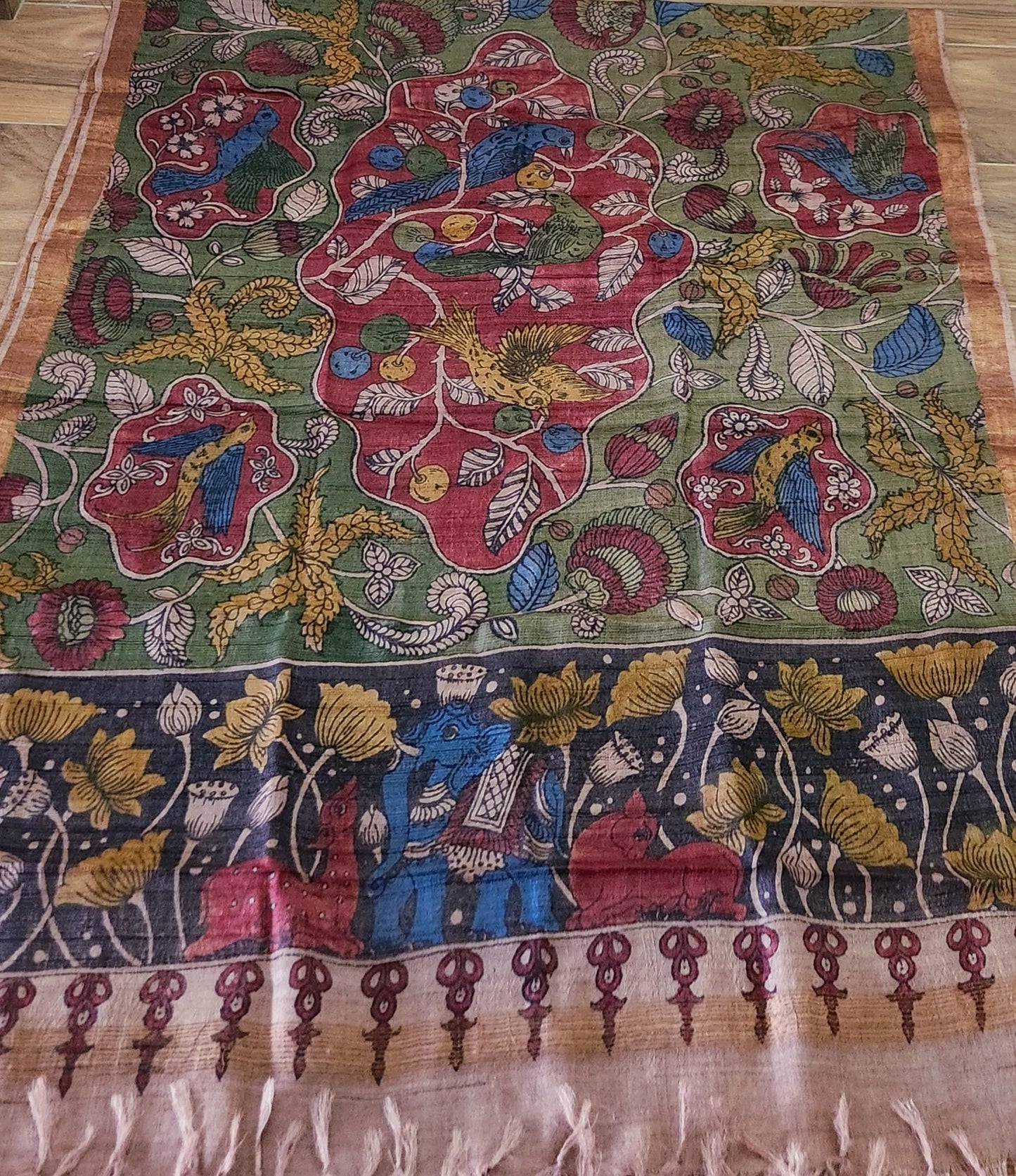 Pen Kalamkari dupatta green dupatta Mehndi outfit dupatta