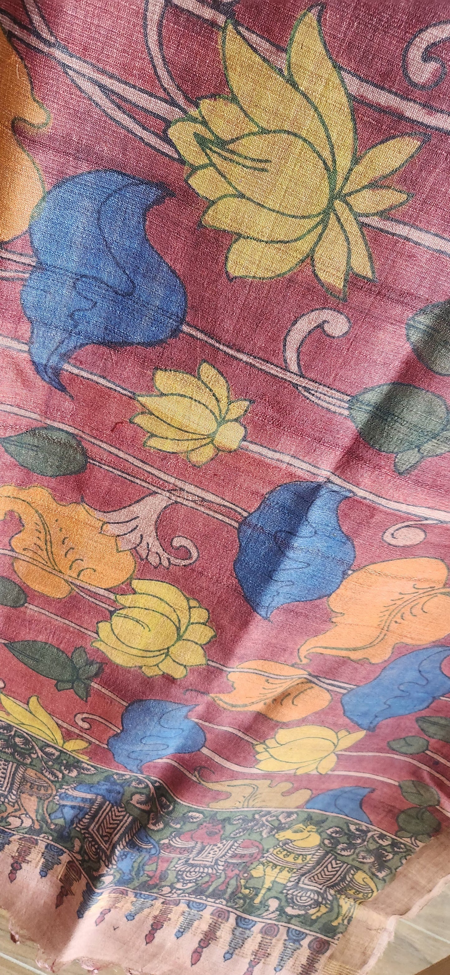 Pen kalamkari dupatta handmade dupatta Indian gifts yellow dupatta floral dupatta for haldi function