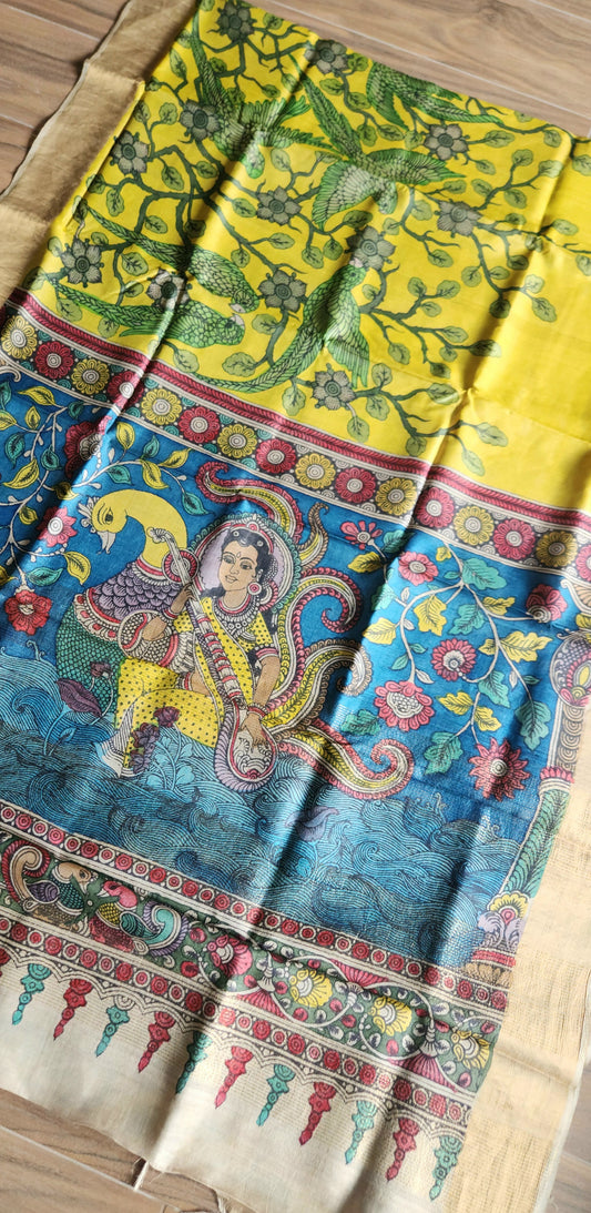 KALAMKARI SILK SAREE - PARAKEETS