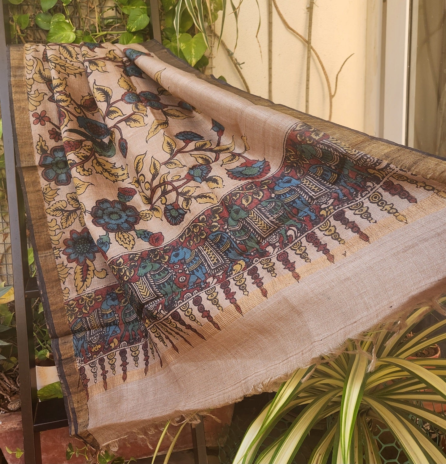 pen kjalamkari dupatta tussar dupatta kalamkari