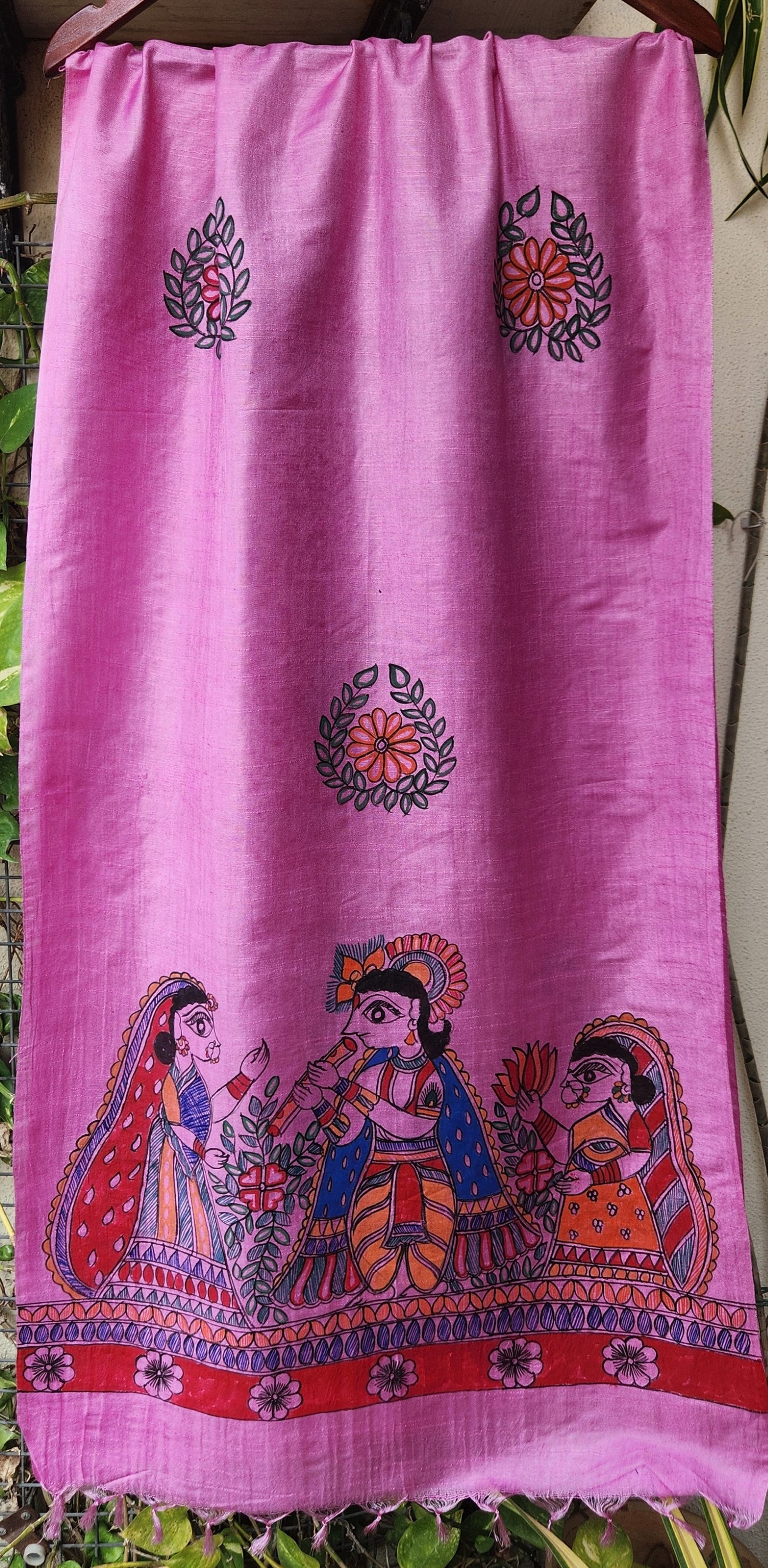 Madhubani stole Indian gfits Handmade gifts Pink