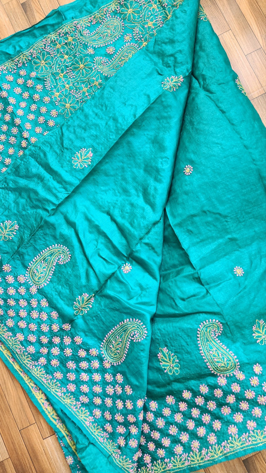 silksaree chikankari Turquoise saree alloversaree handembroidery lucknowisaree